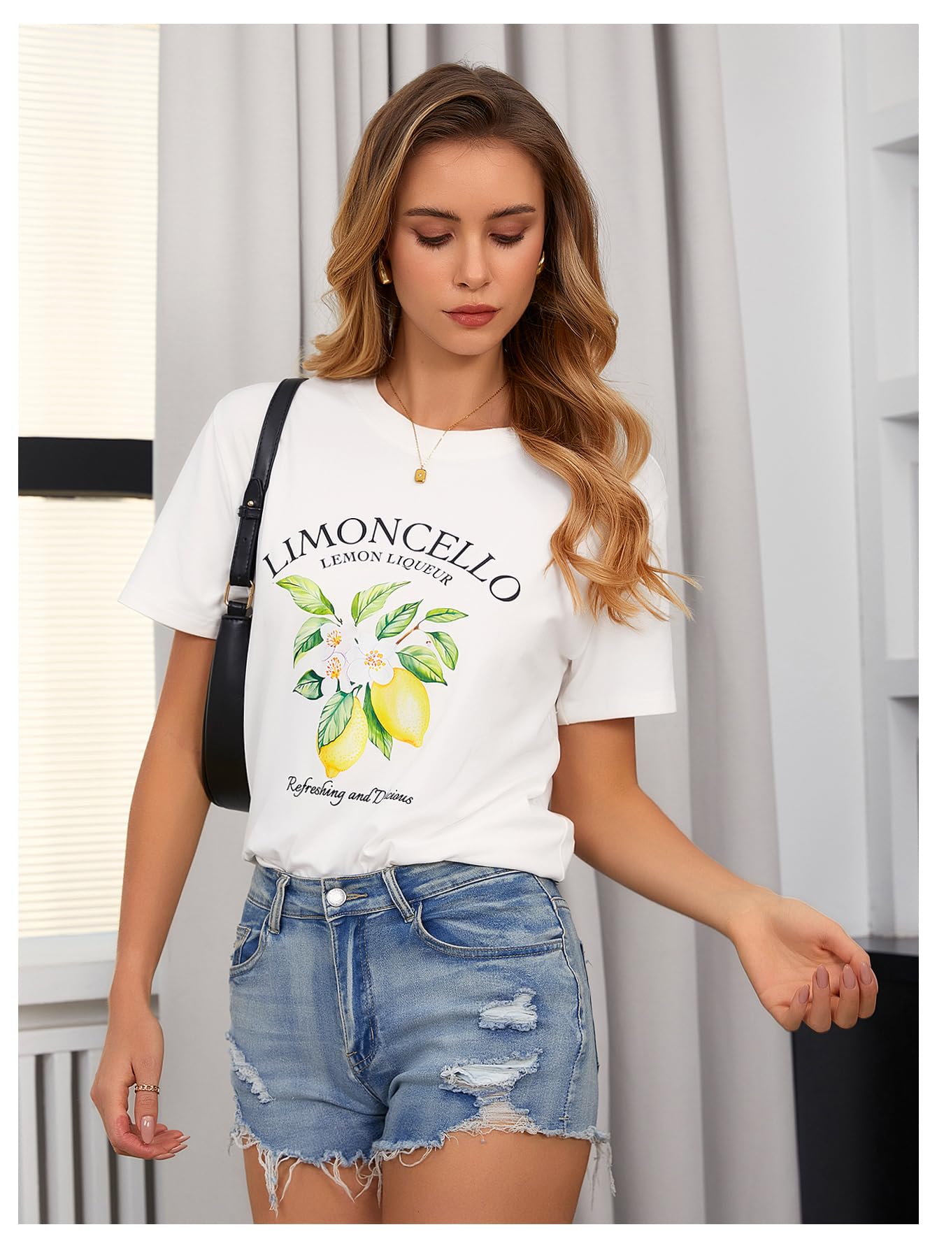 SweatyRocks Women's Lemon Print Short Sleeve T-Shirt - Fruit Graphic Casual Tee for Summer Outfits, Beach Wear & Street Style Fashion