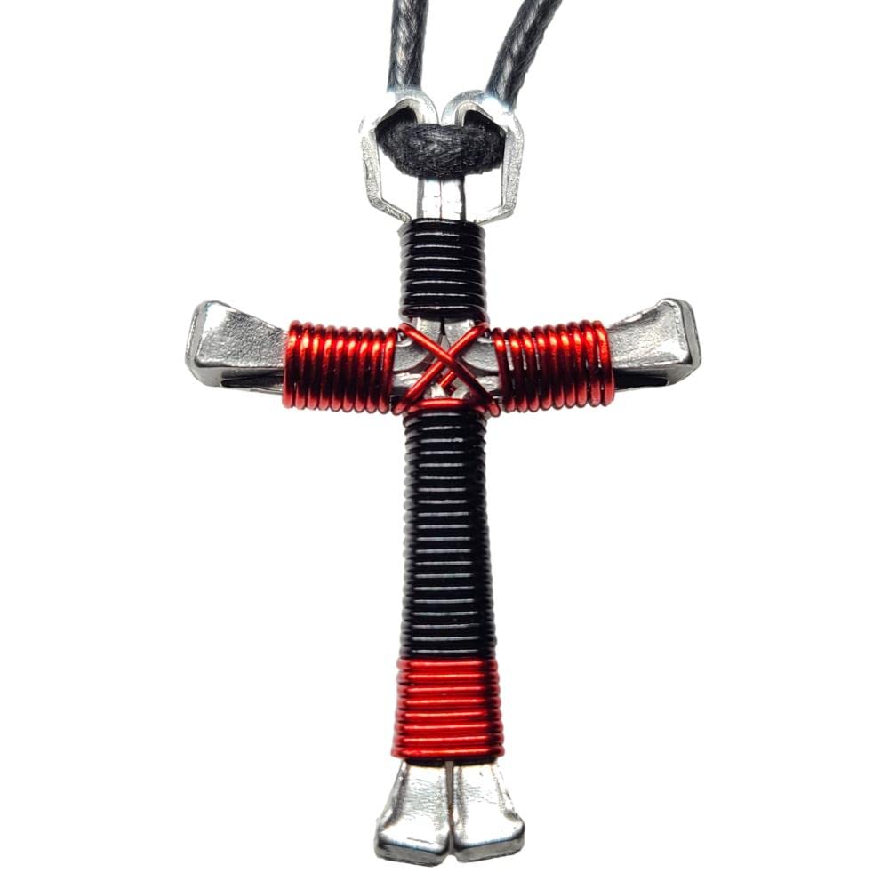 Black & Red Horseshoe Nail Cross Pendant Necklace for Men & Women - Stylish Gothic Jewelry for Everyday Wear, Gifts, and Special Occasions