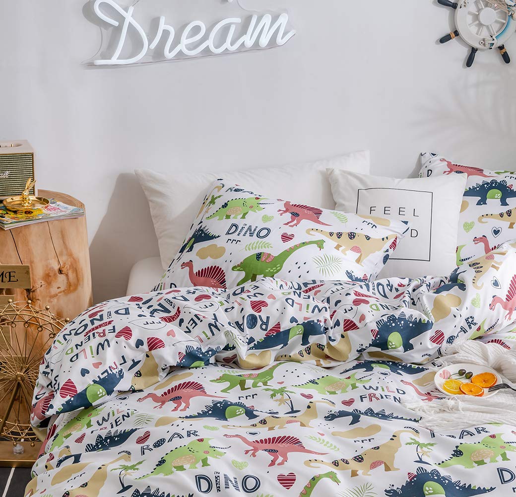 Feelyou Dinosaur Duvet Cover Set King Size - Wild Animal Print Bedding for Kids & Adults - Soft Microfiber Polyester Comforter Cover with 2 Pillow Shams & Zipper Closure - 3 Piece Set - Perfect for Boys/Girls Bedroom Decor, Dinosaur Theme Rooms & Cozy Sleep