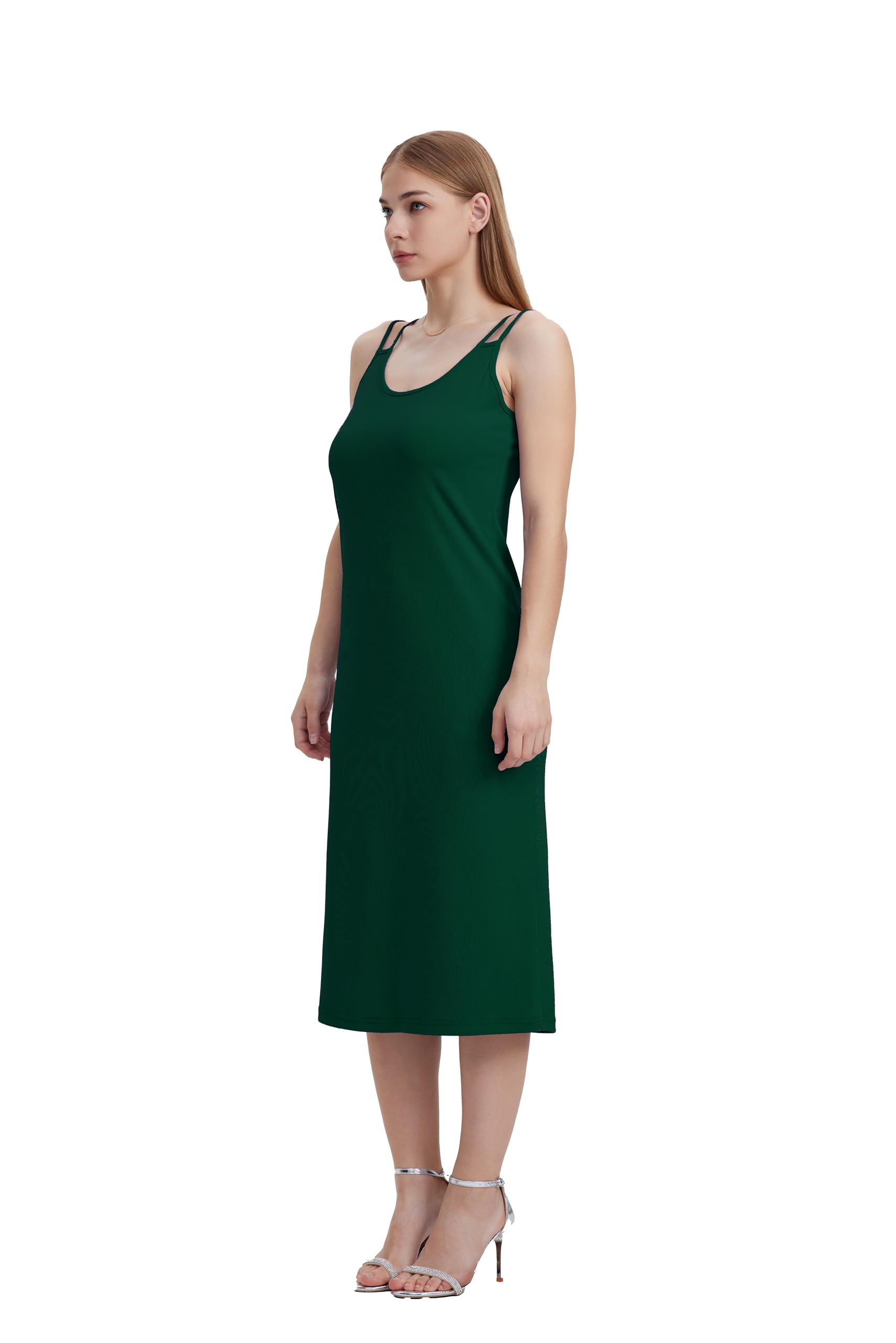 Women's Casual Midi Slip Dress - Sleeveless Spaghetti Strap Summer Dress for Beach Cover Up, Vacation, Date Night and Lounge Wear