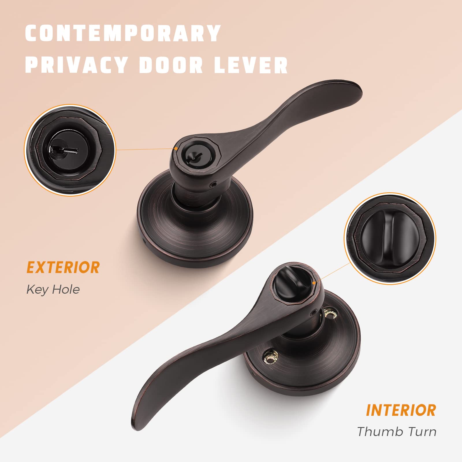 KNOBWELL 1 Pack Oil Rubbed Bronze Front Door Handle Set - Exterior Keyed Entry Door Lever with Left/Right Handed Design - Perfect for Home, Office & Commercial Entrance Security