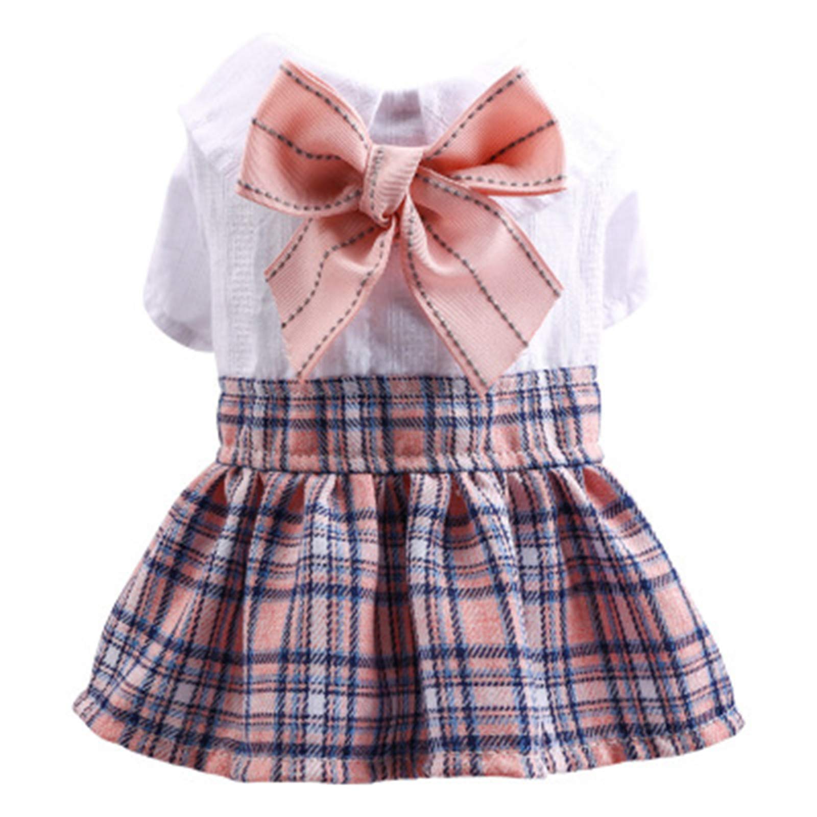 BabYoung Plaid Dog Dress with Pink Bow - Short Sleeve Pet Clothing for Small & Medium Female Dogs | Perfect for Parties, Photos & Special Occasions