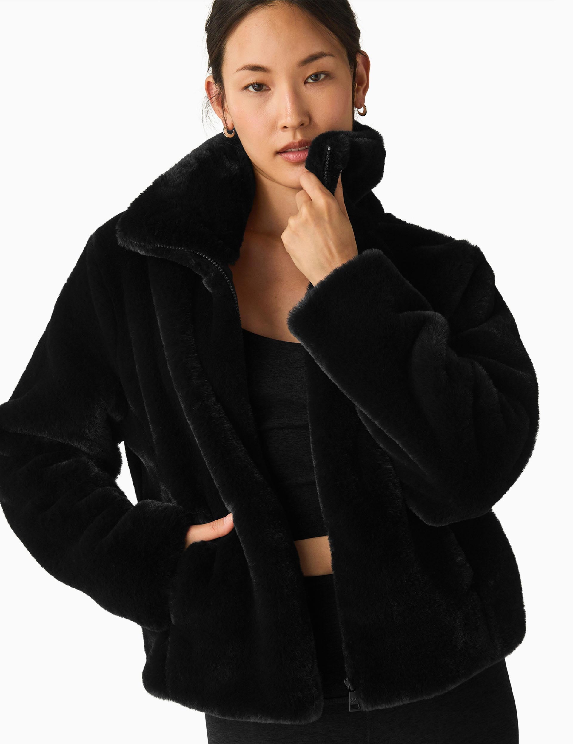 Stylish Black Faux Fur Jacket for Women - Winter Fashion Coat with Soft Faux Fur Collar - Perfect for Cold Weather, Parties, and Casual Outings