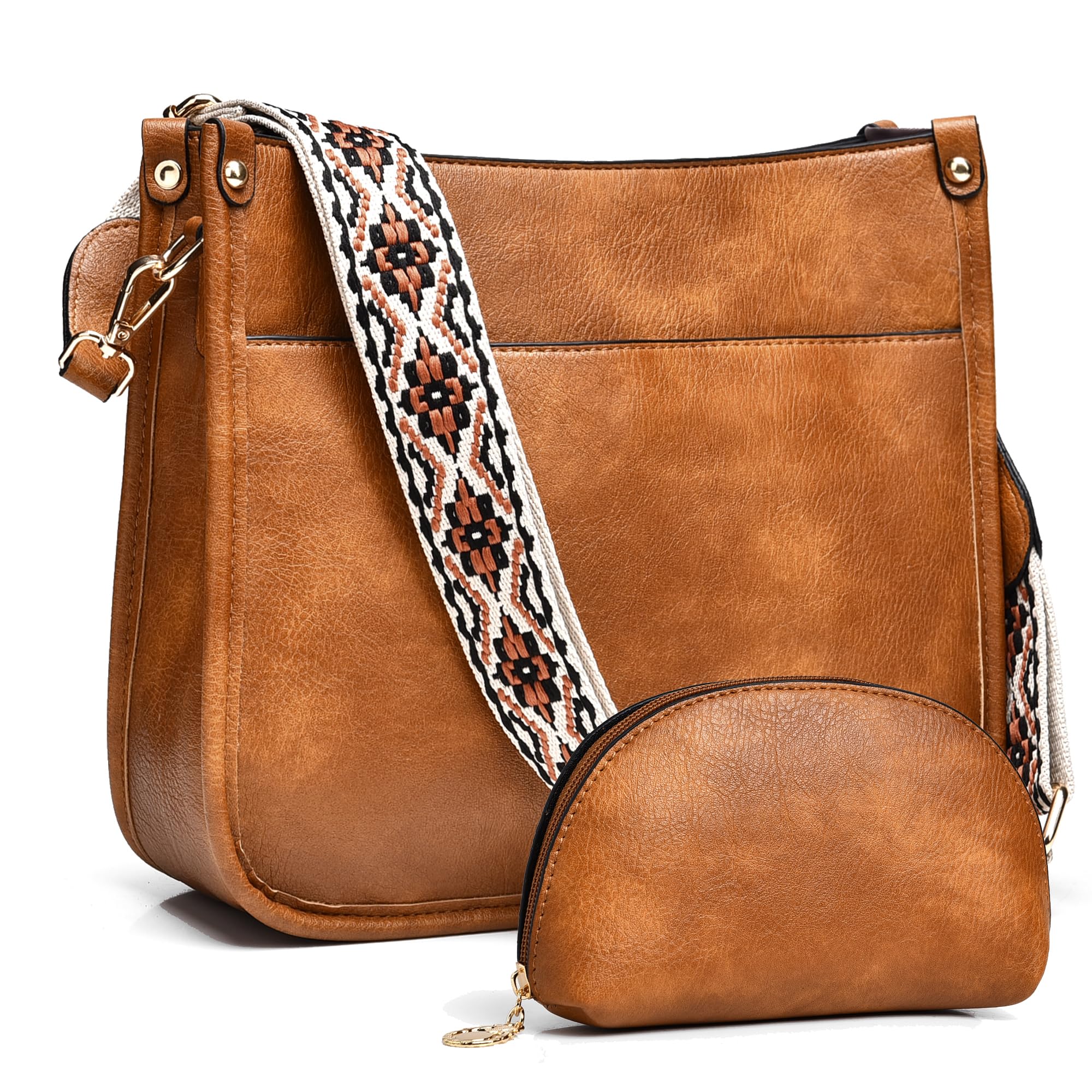 Stylish Vegan Leather Crossbody Bags for Women - 2 Piece Hobo Purse & Wallet Set with Adjustable Guitar Strap | Perfect for Travel, Shopping & Everyday Use