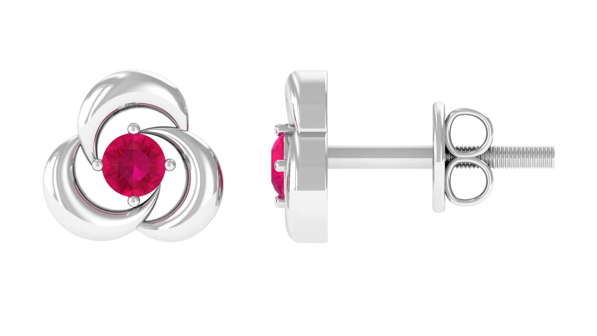 14K Solid Gold Ruby Stud Earrings for Women | July Birthstone Jewelry | Elegant Ruby & Gold Swirl Studs | Perfect Gift for Birthdays, Anniversaries & Special Occasions
