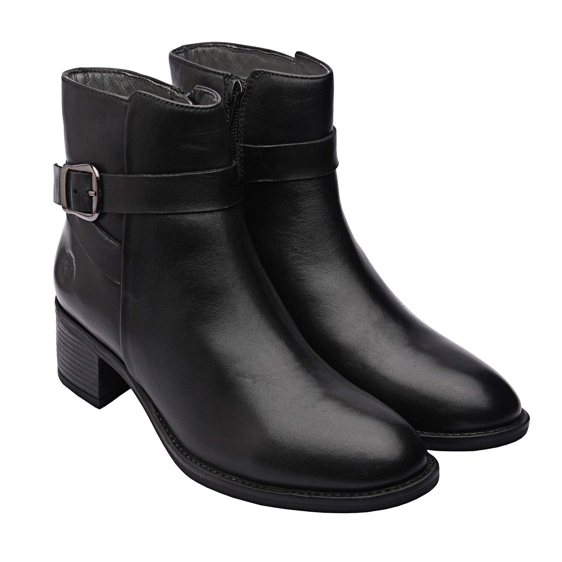 Genuine Leather Women's Ankle Booties with Block Heel & Zip Closure - Comfortable Mid-Heel Boots with TPR Sole for Work, Office & Casual Outfits