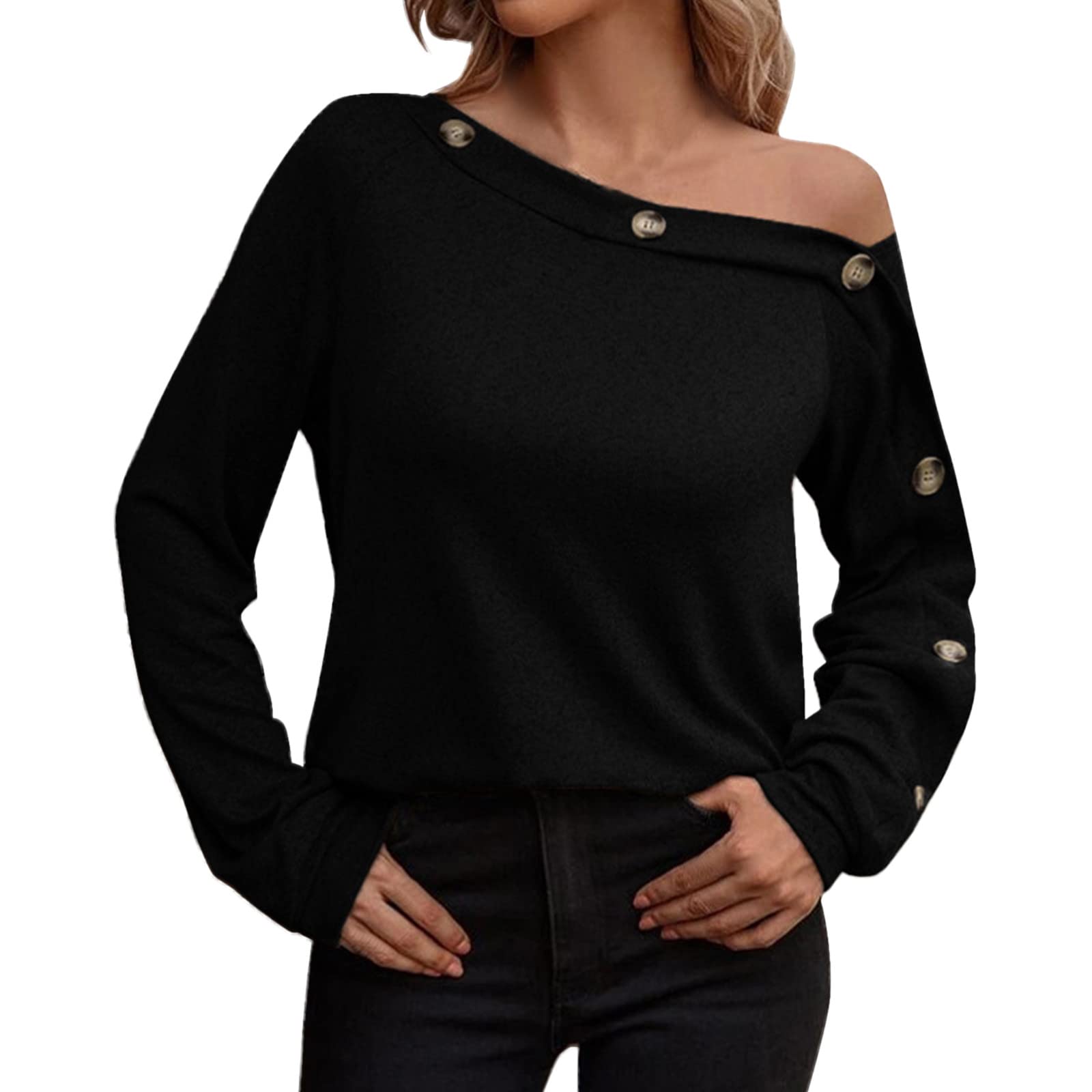 Elegant Long Sleeve Off Shoulder Button Down Blouse for Women - Plus Size Dressy Tops - Perfect for Office Wear, Date Night & Special Occasions