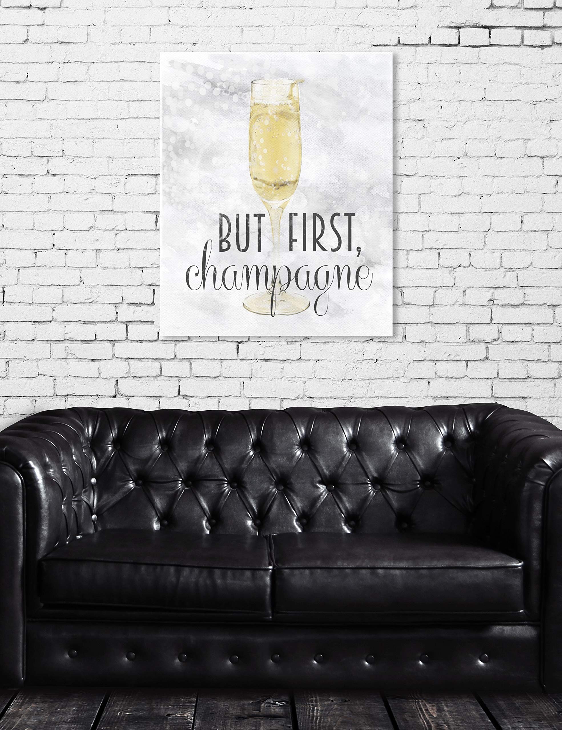 Oliver Gal 'Champagne Always' Wall Art Canvas Print - 30x36 Inch Yellow & Gray Typography Quote Home Decor - Perfect for Living Room, Bedroom & Office Décor