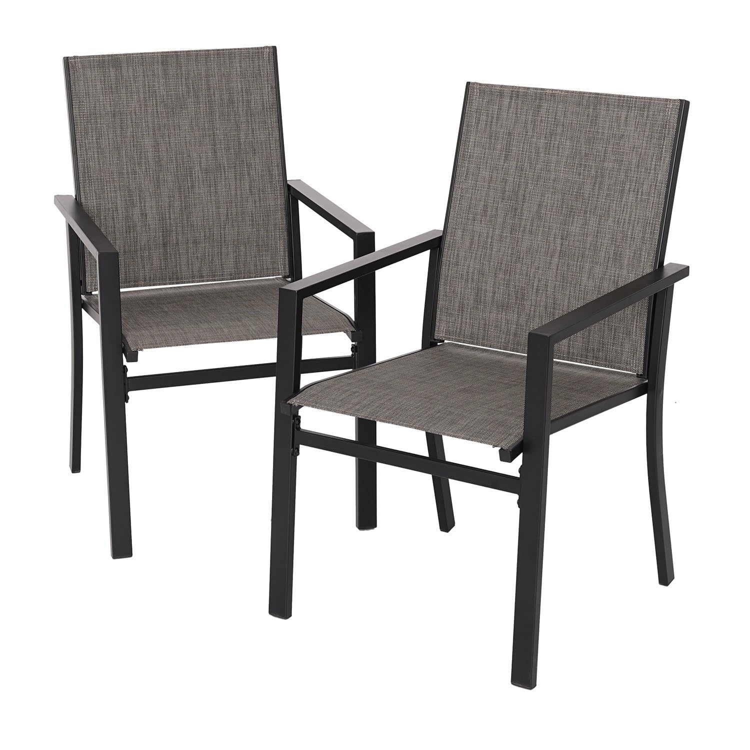 2-Pack Textilene Mesh Patio Dining Chairs - Space-Saving Outdoor Sling Chairs for Porch, Garden, Backyard & Poolside (Grey & Brown) - Perfect for Relaxing, Entertaining & Outdoor Dining