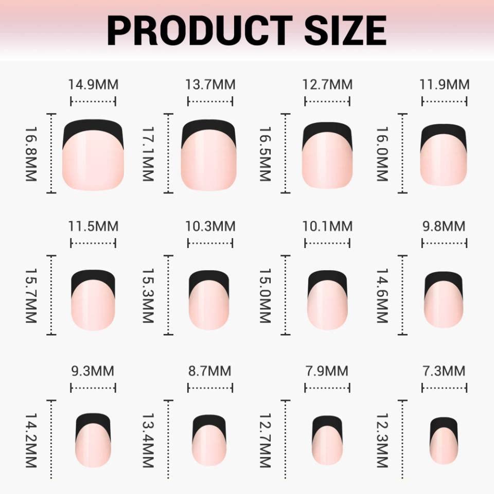 Celepaty Short Black Glossy Press on Nails Kit - 24Pcs French Tip Fake Nails with Glue - Square & Oval Full Cover Gel False Nails for Women & Girls - Perfect for Parties, Weddings & Daily Wear
