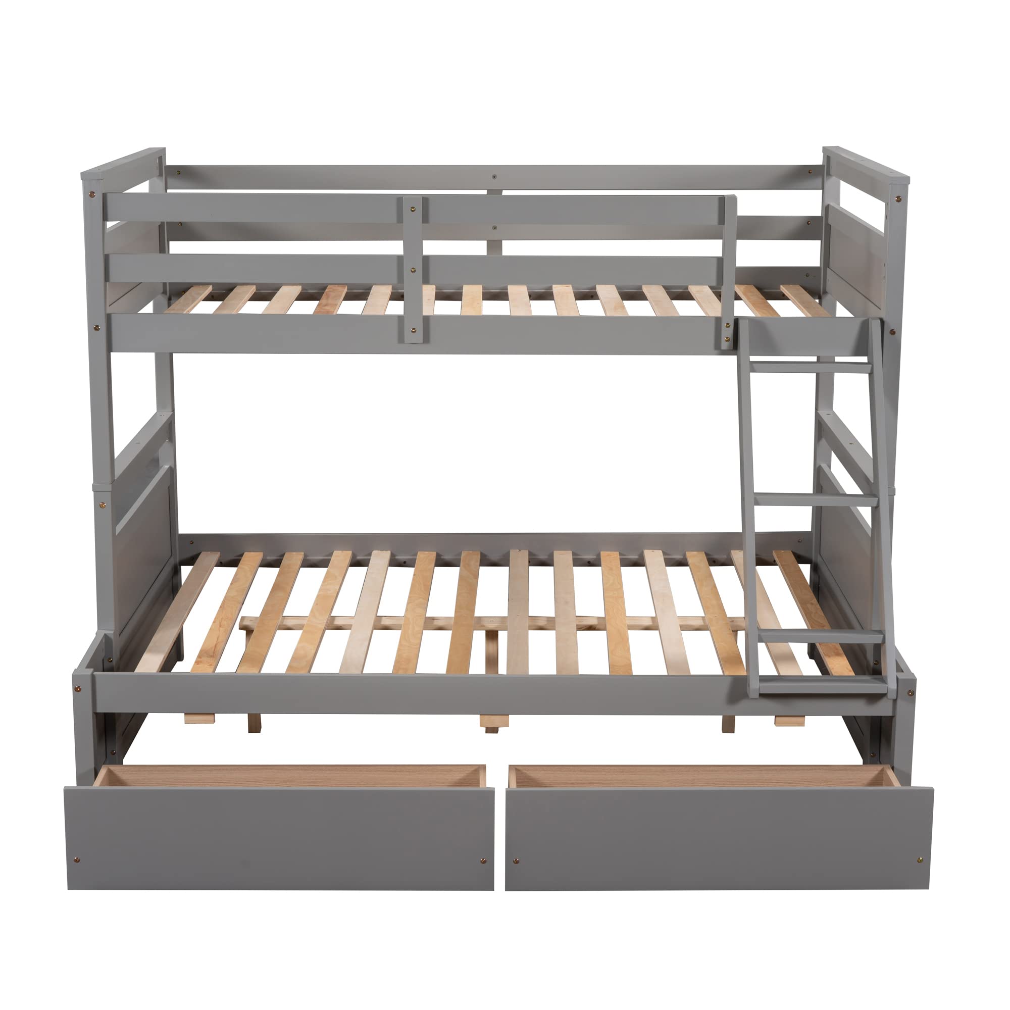 Twin Over Full Bunk Bed with Storage Drawers | Wooden Bunk Bed Frame with Safety Guardrail & Ladder | Convertible to 2 Separate Beds for Kids, Teens & Adults | Space-Saving Solution for Small Bedrooms, Guest Rooms & Vacation Homes (Twin/Full, Grey)