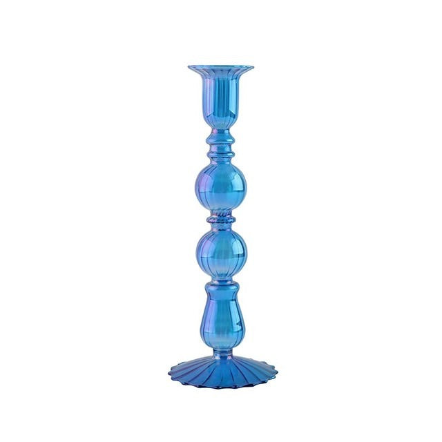 Elegant Sky Blue Glass Candle Holder for Home Decor - Perfect for Weddings, Parties & Romantic Dinners