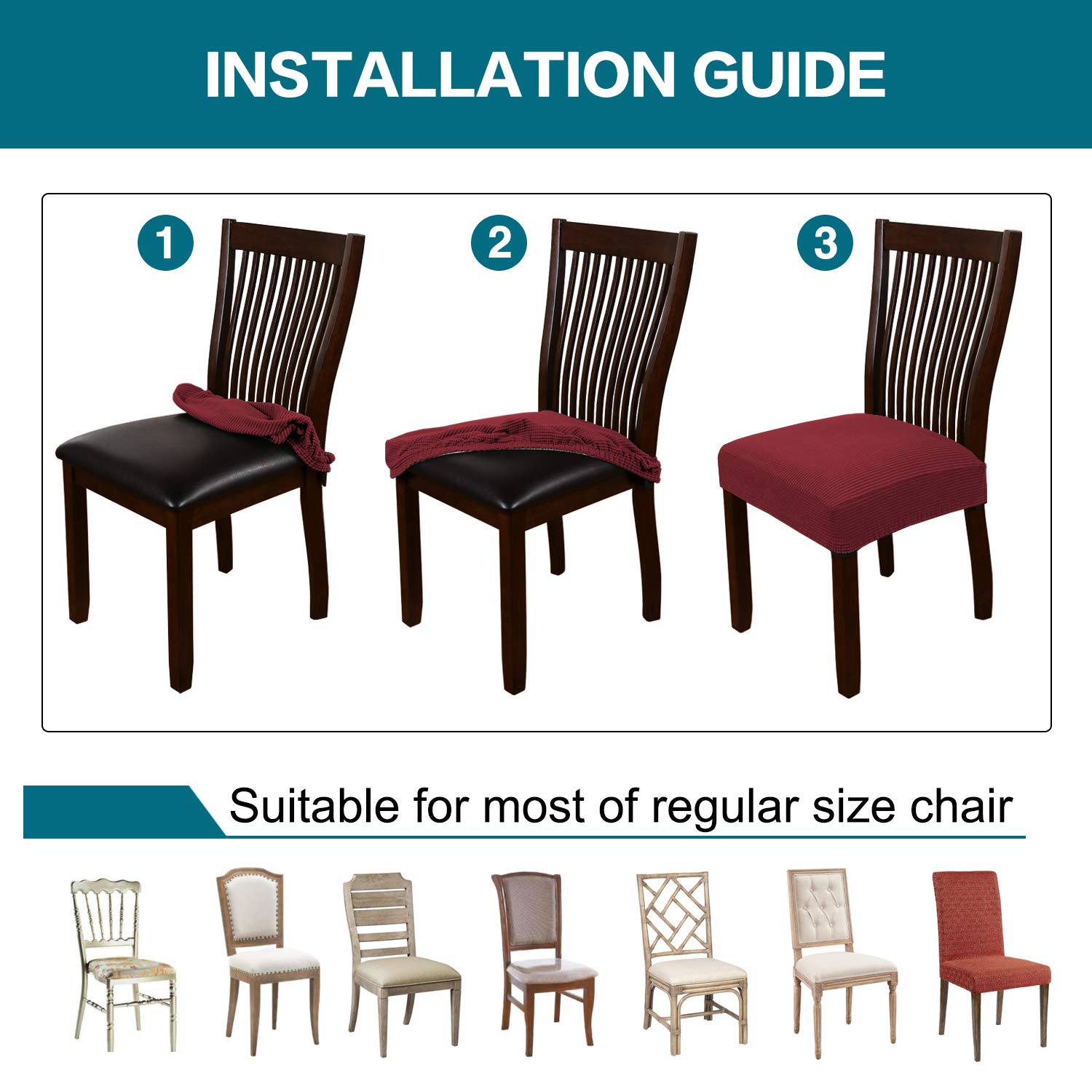 Turquoise Stretch Dining Chair Covers Set of 4 - Washable & Removable Kitchen Chair Slipcovers, Burgundy Seat Protectors for Dining Room & Home Decor | Perfect for Everyday Use, Family Gatherings & Dinner Parties