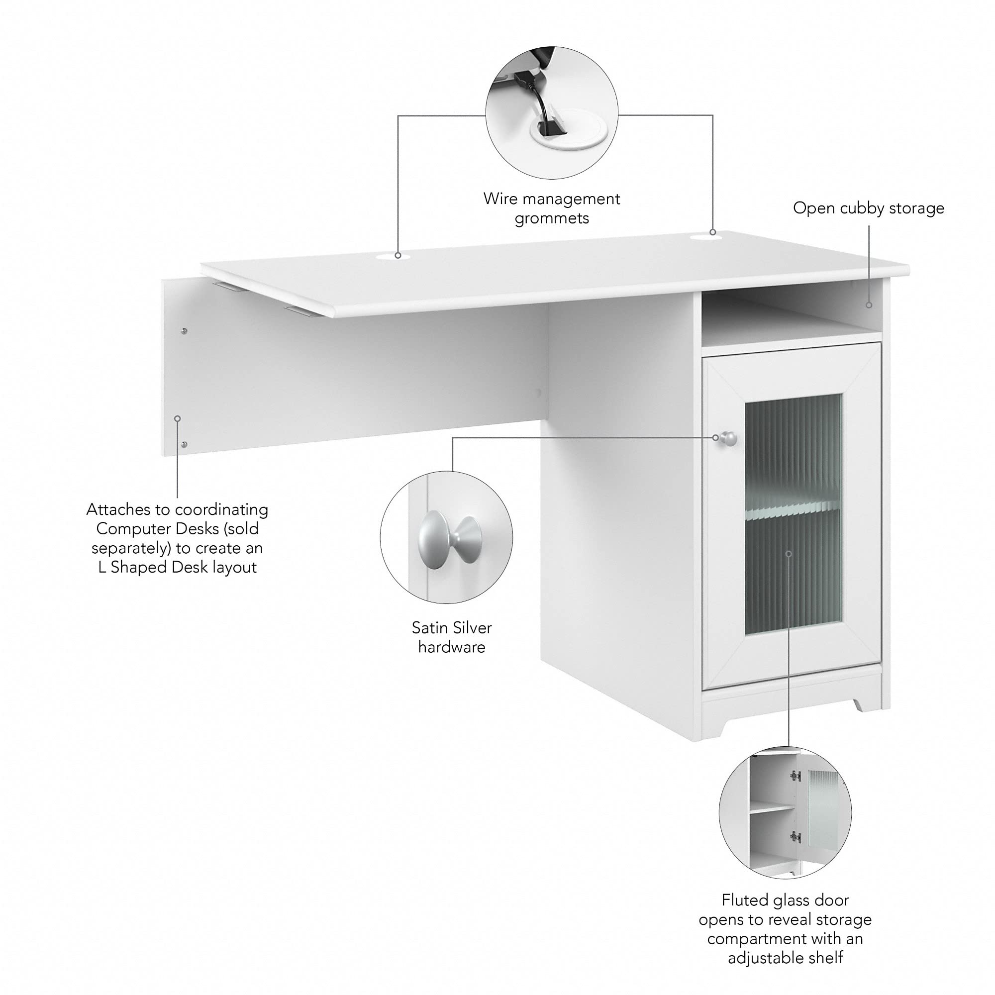 Bush Furniture Cabot L-Shaped Computer Desk with Storage - White - Home Office Desk for Small Spaces, Gaming & Workstation Setup