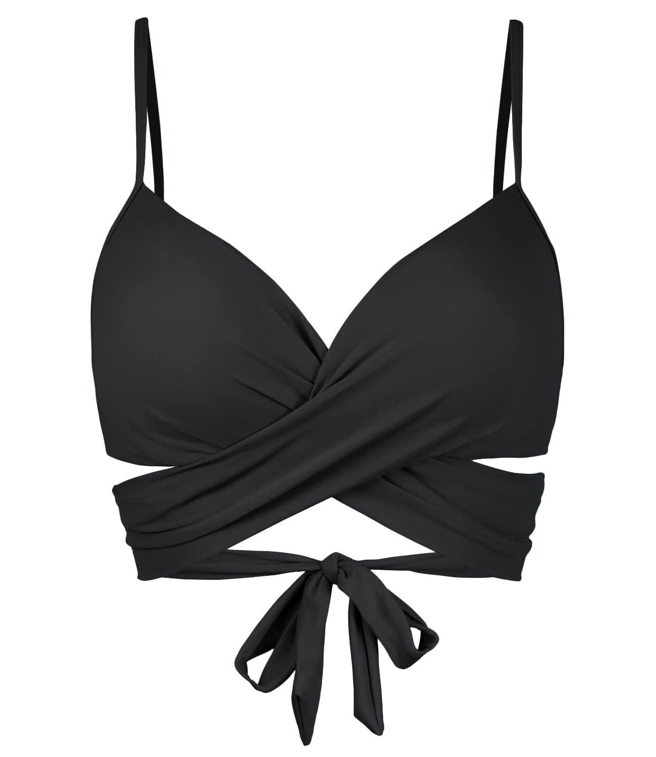 Halosisy Women's Retro Twist Ruched Front Push Up Bikini Top - Molded Pads, Criss Cross Wrap Design for Perfect Fit | Beach, Pool, Vacation Swimwear