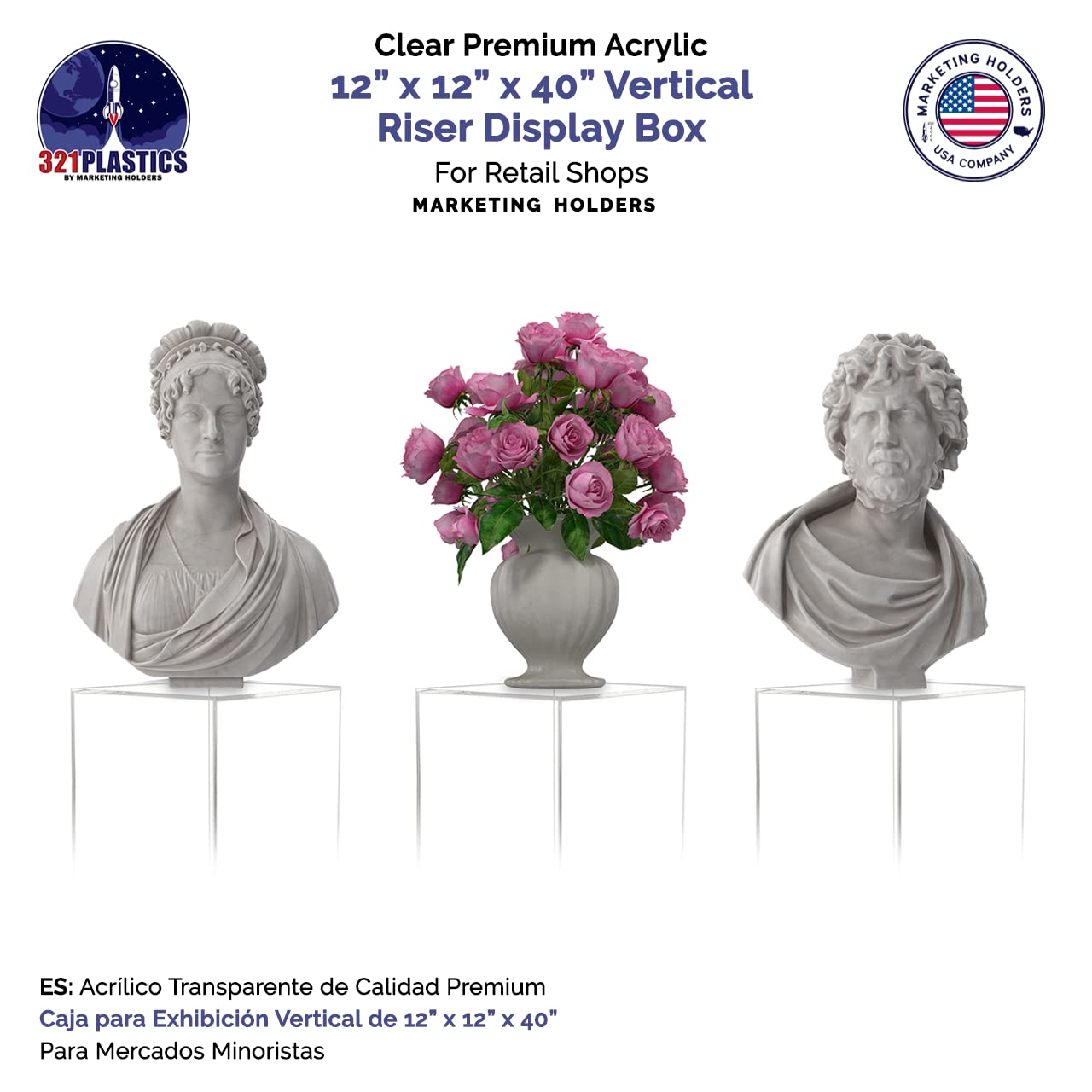 12x12x40 Inch Clear Acrylic Display Pedestal Stand - No Lid Trophy Showcase Cube for Wedding Reception, Expo Events & Retail Displays | Durable Marketing Holder for Trinkets, Awards & Product Showcases