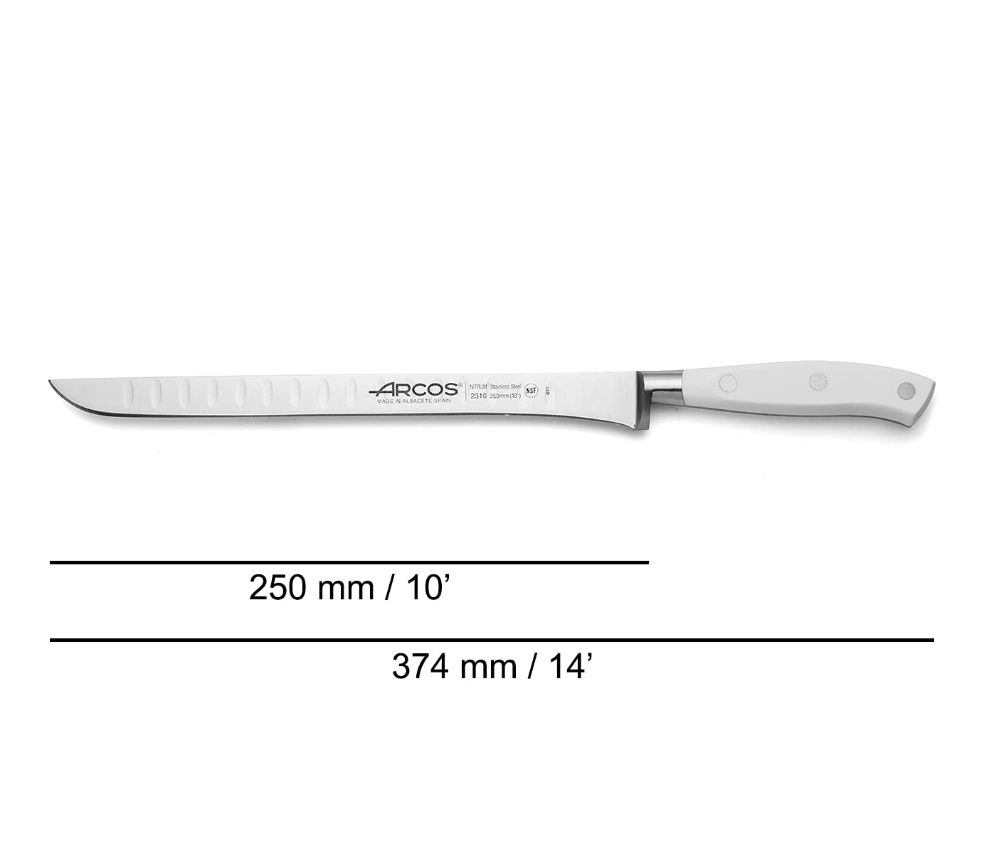 **Arcos Forged 3-Piece Slicing Knife Set - Professional Nitrum Stainless Steel Kitchen Knives with Ergonomic POM Handle, 755g, Riviera Blanc Series, White - Perfect for Slicing Meat, Vegetables & Fruits**