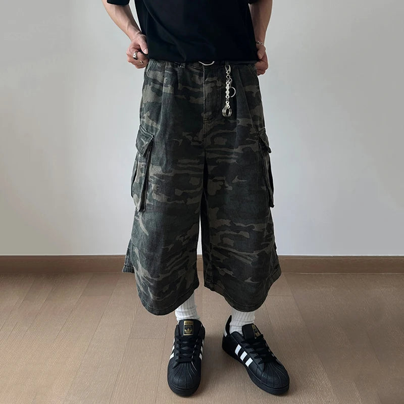 Men's American Style Denim Shorts with Large Pockets - Camouflage Workwear Trousers, Straight Leg Casual Jeans for Men (9C6708) | Perfect for Outdoor Work, Hiking & Summer Streetwear