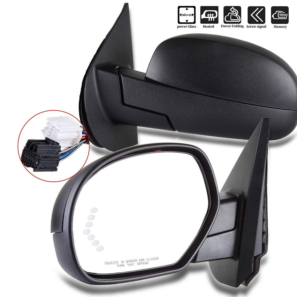 SCITOO Power Folding Heated Side View Mirror with Turn Signal & Memory Function - Compatible with 2007-2013 Chevy Silverado 1500/2500HD/3500HD - Driver Side Exterior Mirror with Puddle Lamp (Black) - Perfect for Night Driving & Winter Conditions