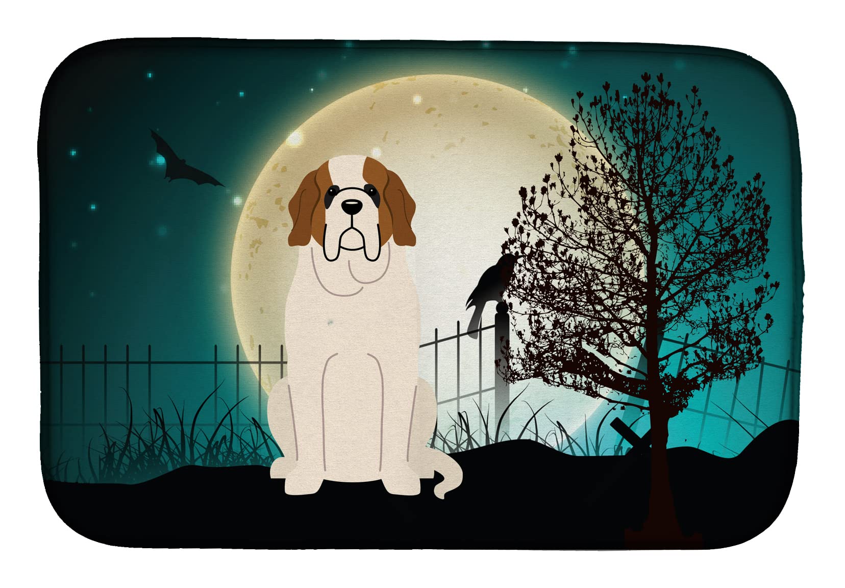 Scary Saint Bernard Dish Drying Mat - Absorbent Kitchen Counter Pad (14x21