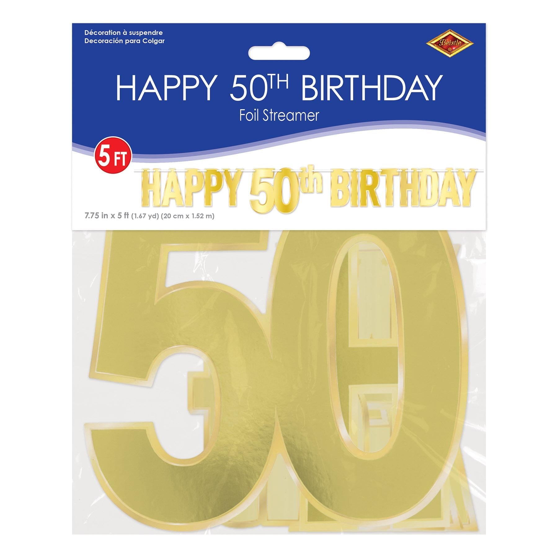 12 Pack Beistle Foil Happy 50th Birthday Party Streamers - Gold & Silver Decorations for Anniversary Celebrations, Retirement Parties & Milestone Events
