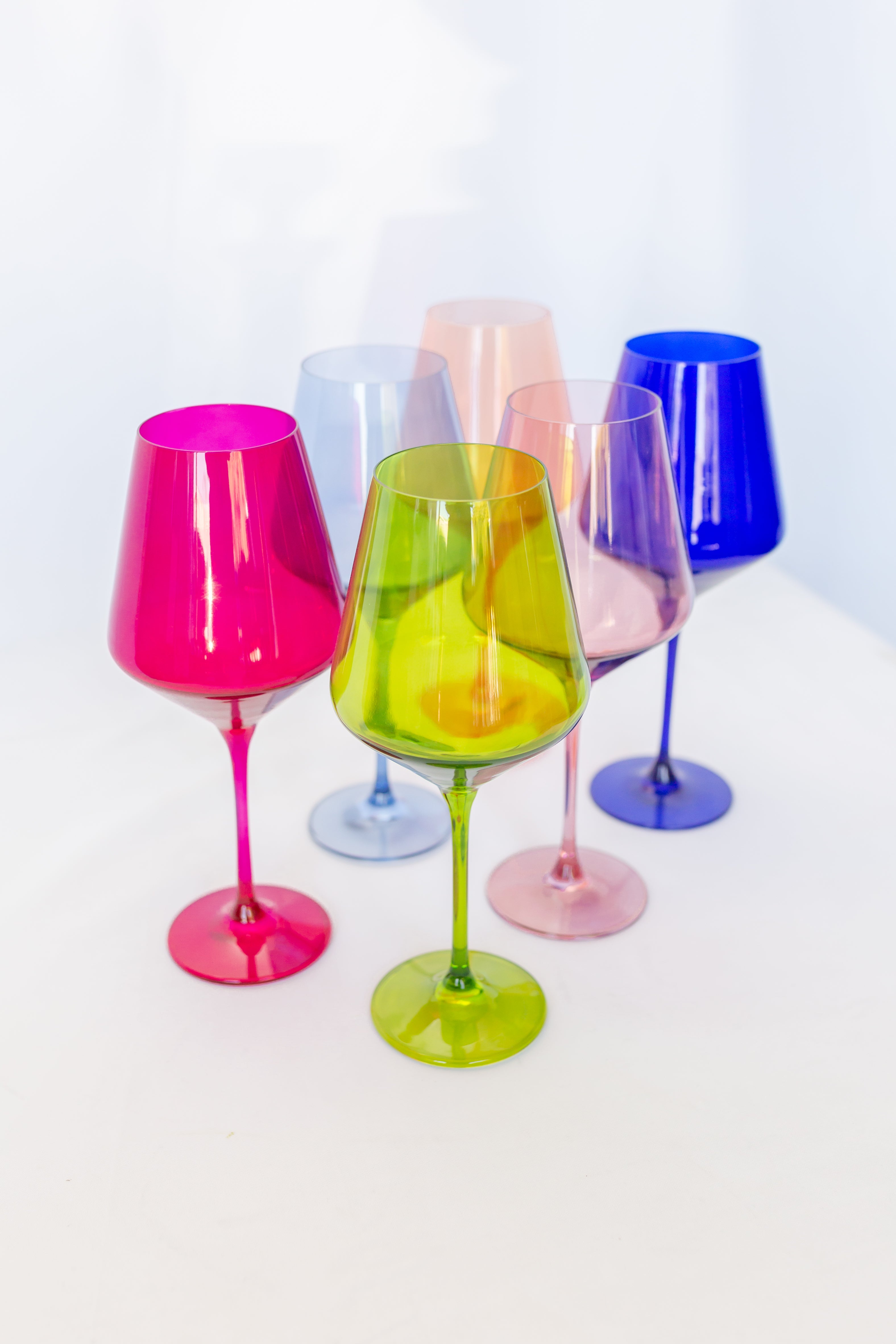 Estelle Colored Wine Glasses Set of 6 - Vibrant Mixed Stemware for Red & White Wine - Perfect for Dinner Parties, Weddings & Home Bar Decor