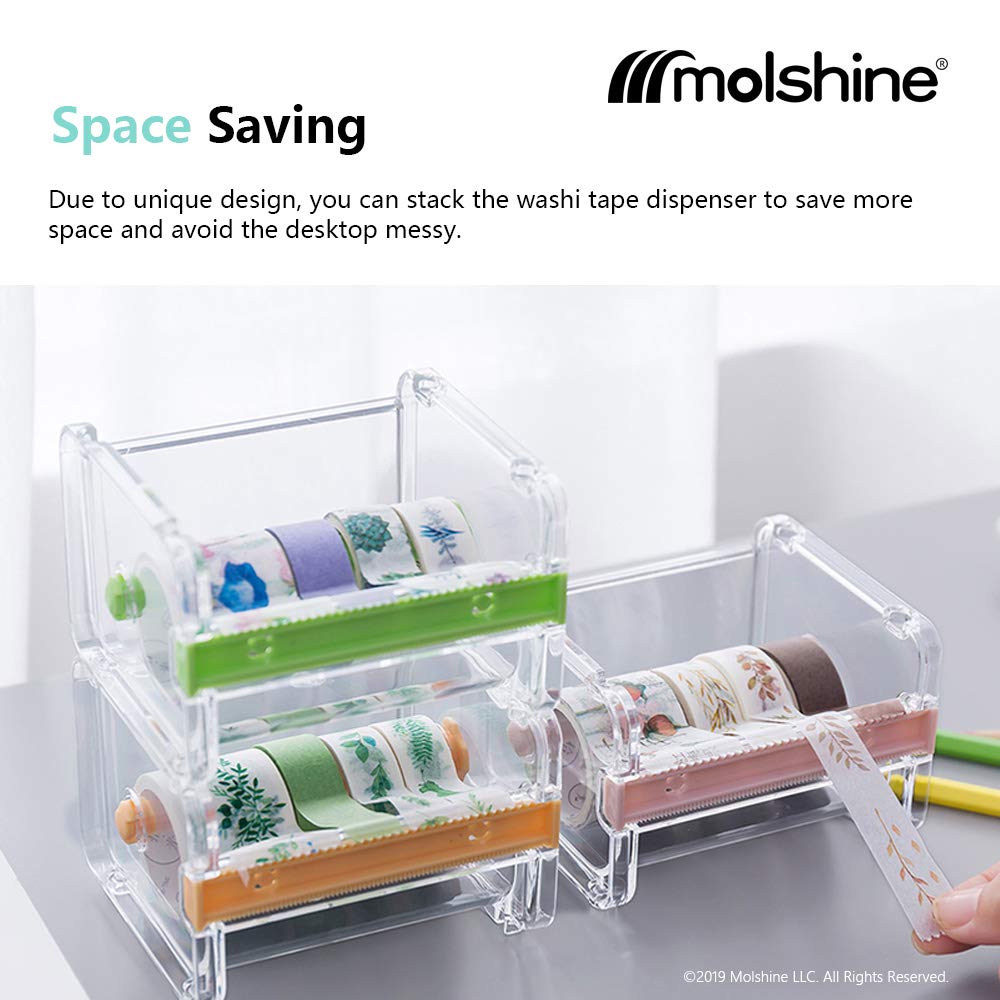 Molshine Clear Desktop Washi Tape Dispenser with Built-in Cutter - Roll Holder for Masking Tape (Beige) - Perfect for Scrapbooking, Gift Wrapping & Office Organization