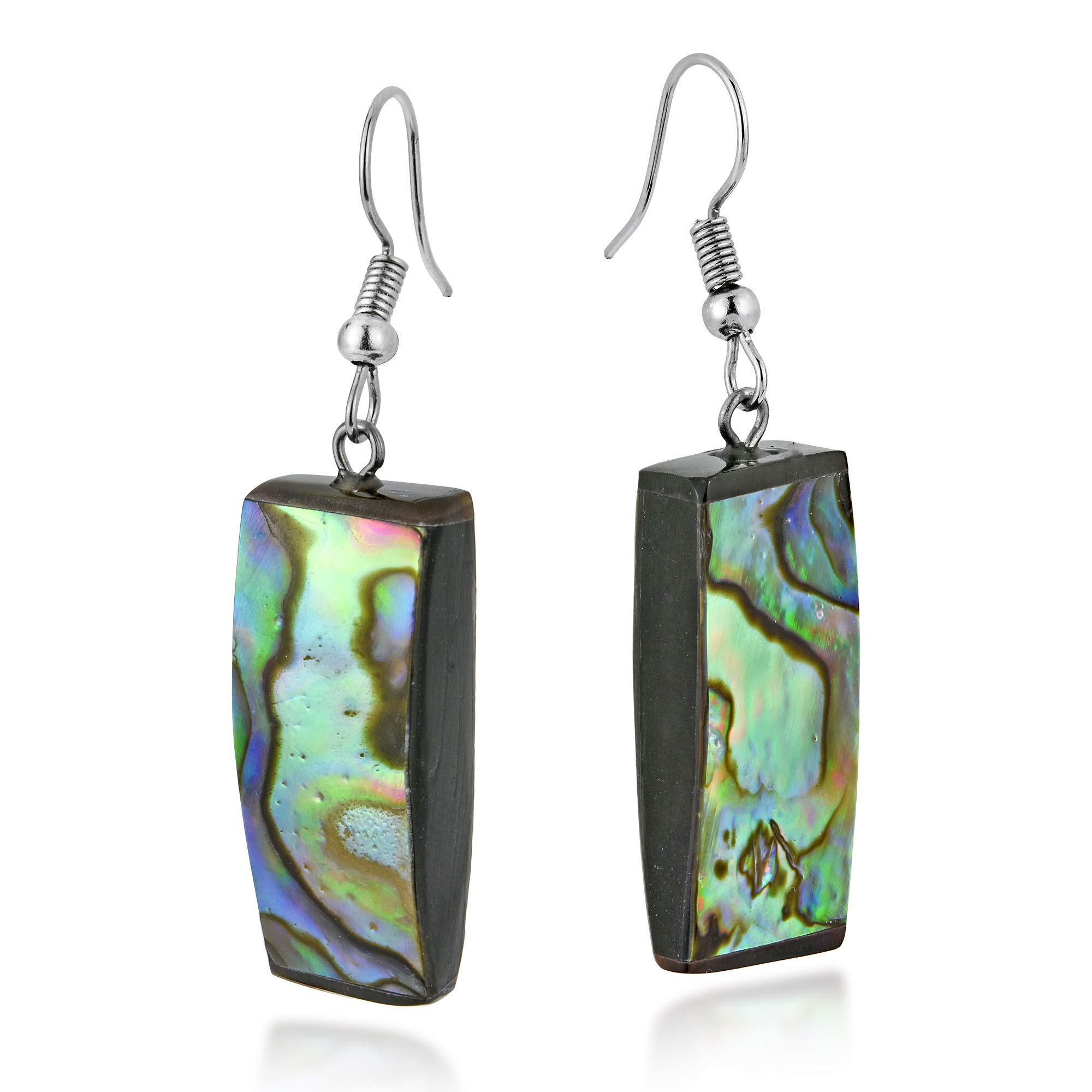 Elegant Tropical Chic Rectangular Abalone Shell Sterling Silver Dangle Earrings | Handmade Jewelry for Women | Perfect for Beach Weddings, Boho Parties & Summer Fashion