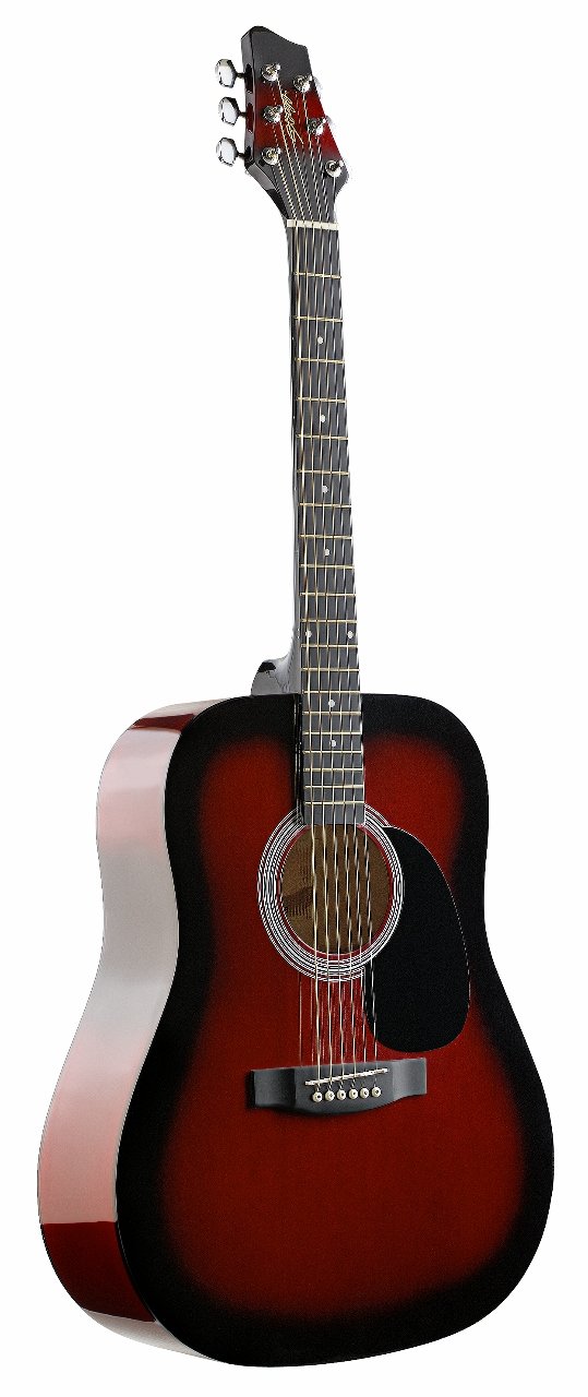 Stagg SW201RDS Dreadnought Acoustic Guitar with Steel Strings - Red Burst Finish | Perfect for Beginners, Campfires & Live Performances