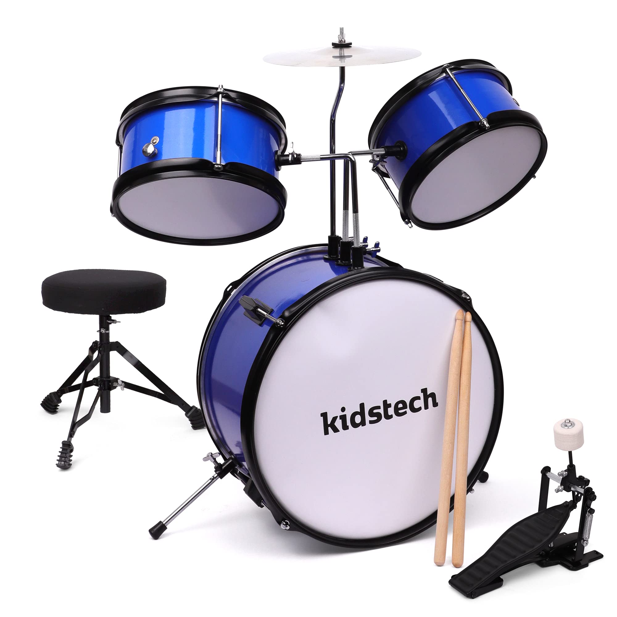 **Kidstech 5-Piece Junior & Adult Drum Set with Microphone, Drumsticks & Adjustable Seat - Musical Toy for Boys, Girls Ages 3+ - Perfect for Birthday Gifts, Home Play & Early Music Education (Large Size)**