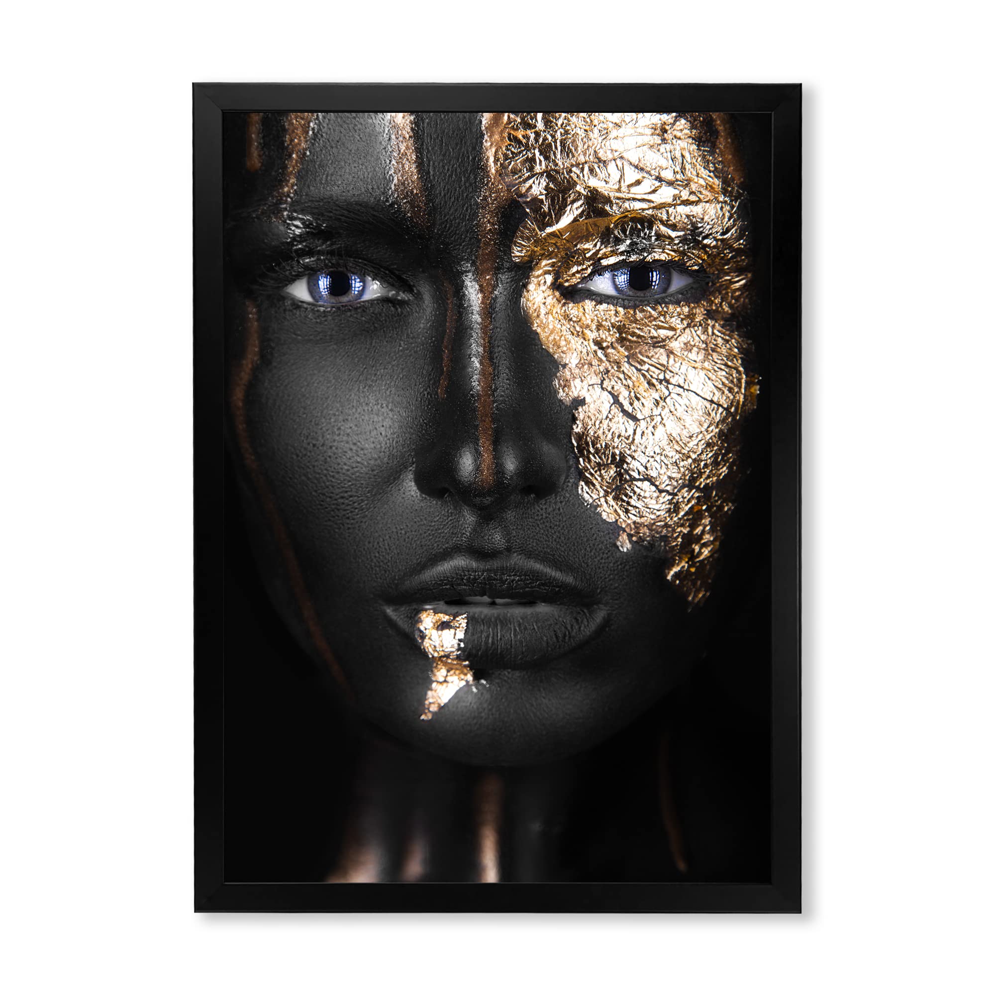 Portrait of an African American Girl with Gold Makeup - Modern Framed Wall Art for Living Room, Bedroom & Office Decor