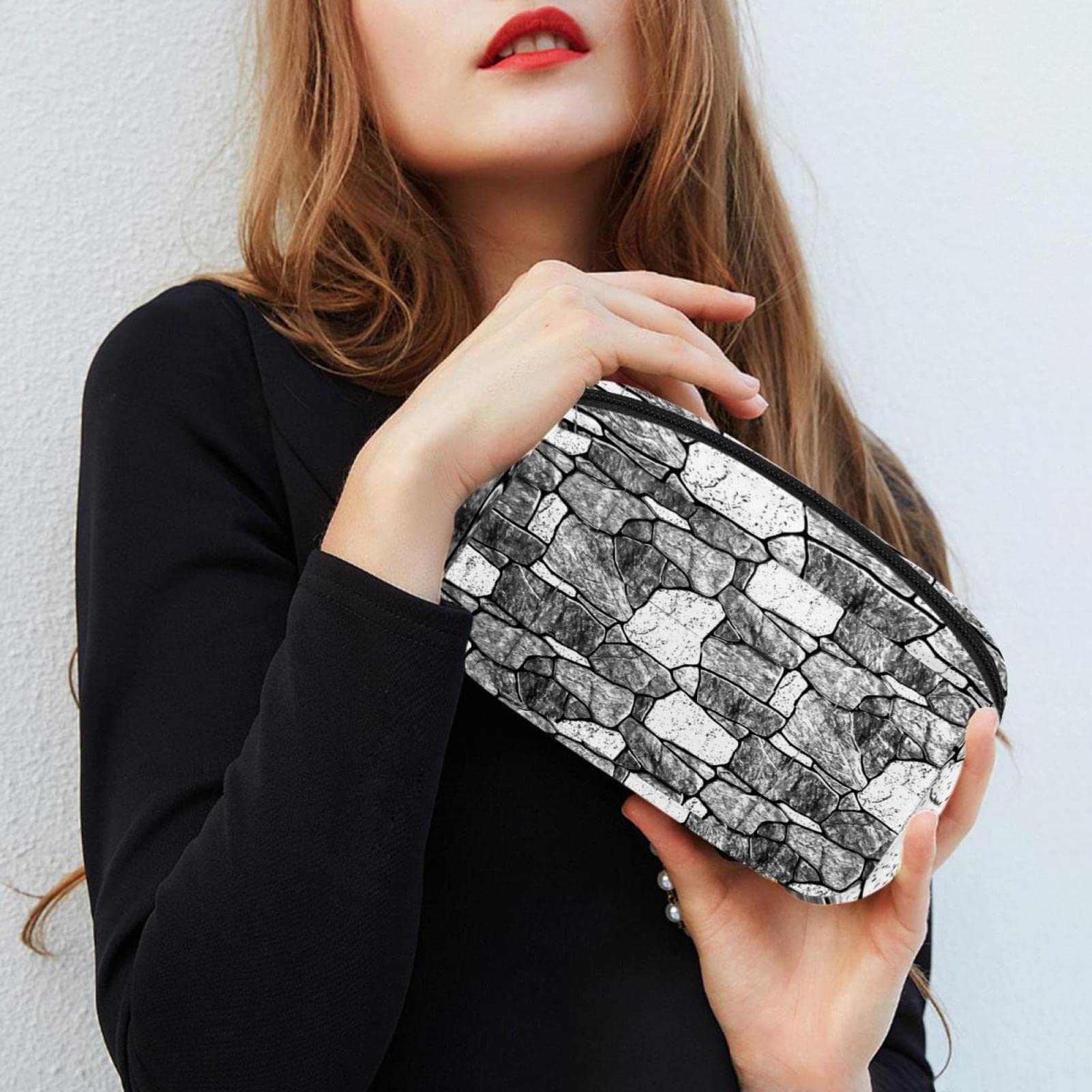 Stylish Small Cosmetic Bags for Women - Waterproof Makeup Travel Organizer with Zipper Closure - Perfect for Toiletries, Travel Essentials & Daily Purse Organization (Brick Wall Texture Design)
