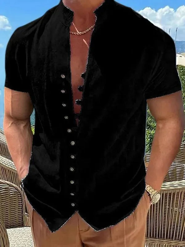 Men's Stand Collar Linen Casual Shirt - Breathable Summer Shirt for Business Casual & Outdoor Activities