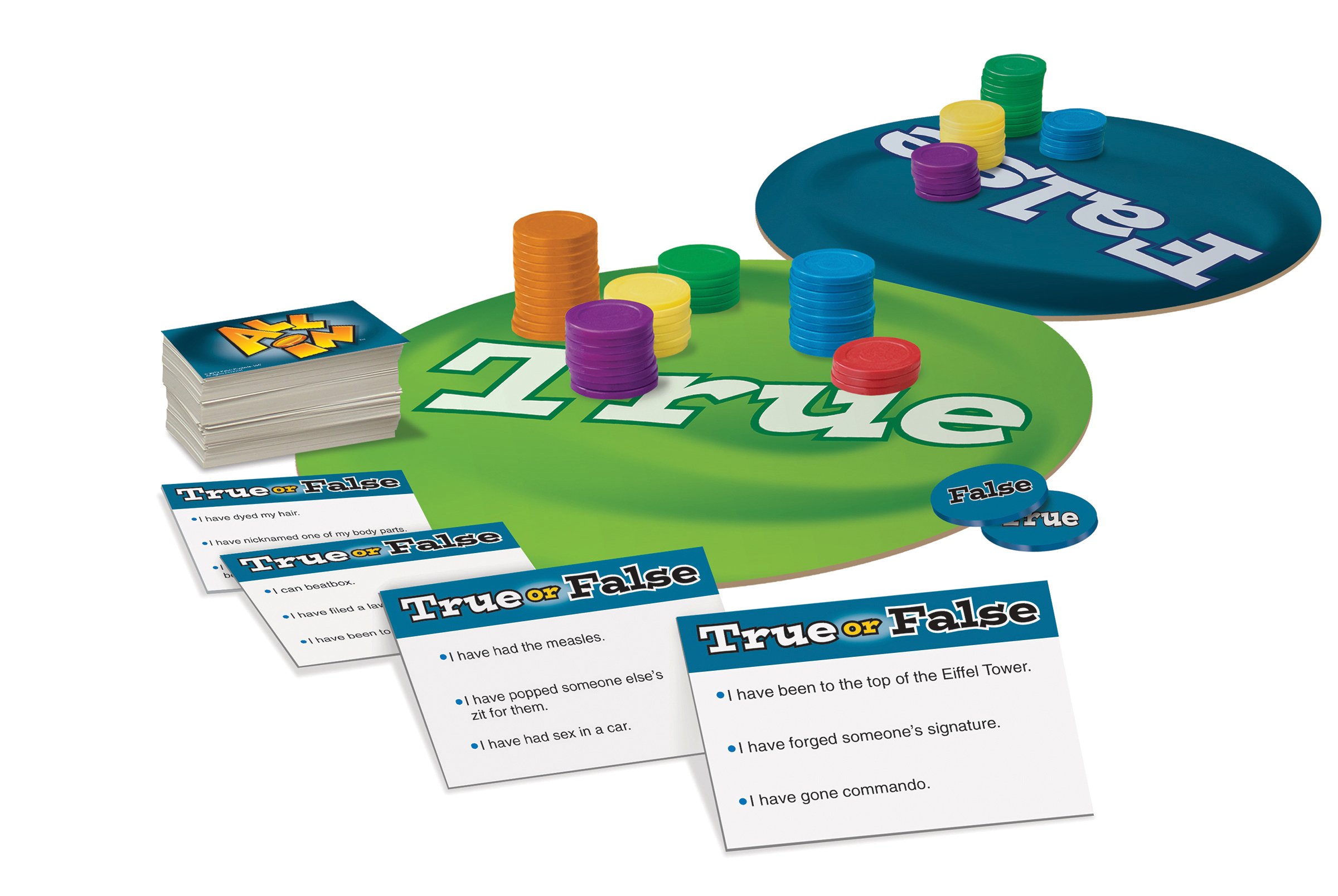 All In - True or False Party Game for Adults - 600 Fun & Challenging Questions - Perfect for Game Nights, Bachelor/Bachelorette Parties & Social Gatherings - Ages 17+