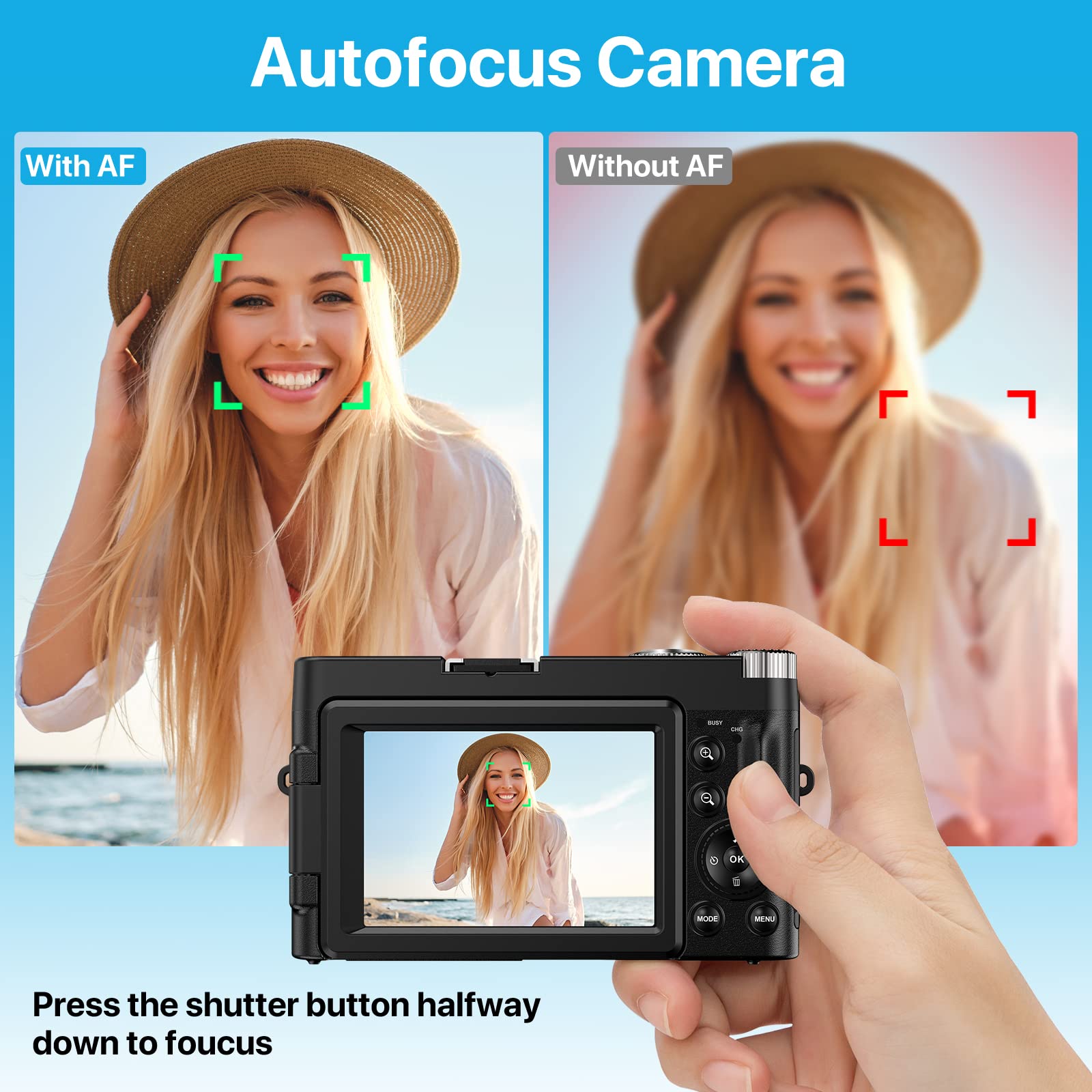 4K Digital Camera with 48MP Autofocus - Vlogging Camera for YouTube with 3