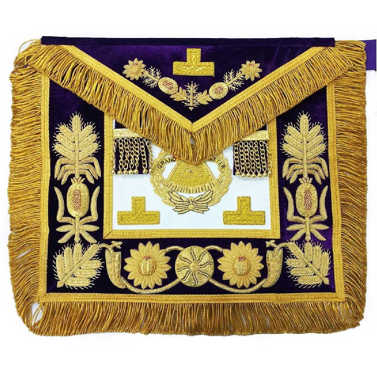 Grand Master Blue Lodge Apron - Purple & Gold Hand Embroidered Masonic Apron for Freemasonry Rituals & Ceremonies | Perfect for Lodge Meetings, Initiation Rites, and Masonic Events