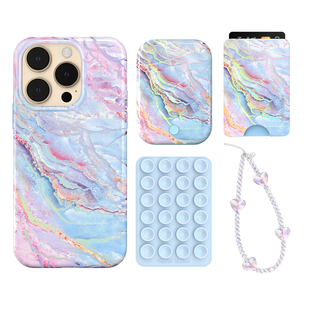 Holo Moonstone iPhone Case with Wallet - Stylish & Protective Phone Cover for iPhone 13/14/15 - Perfect for Everyday Use, Travel, and Shopping
