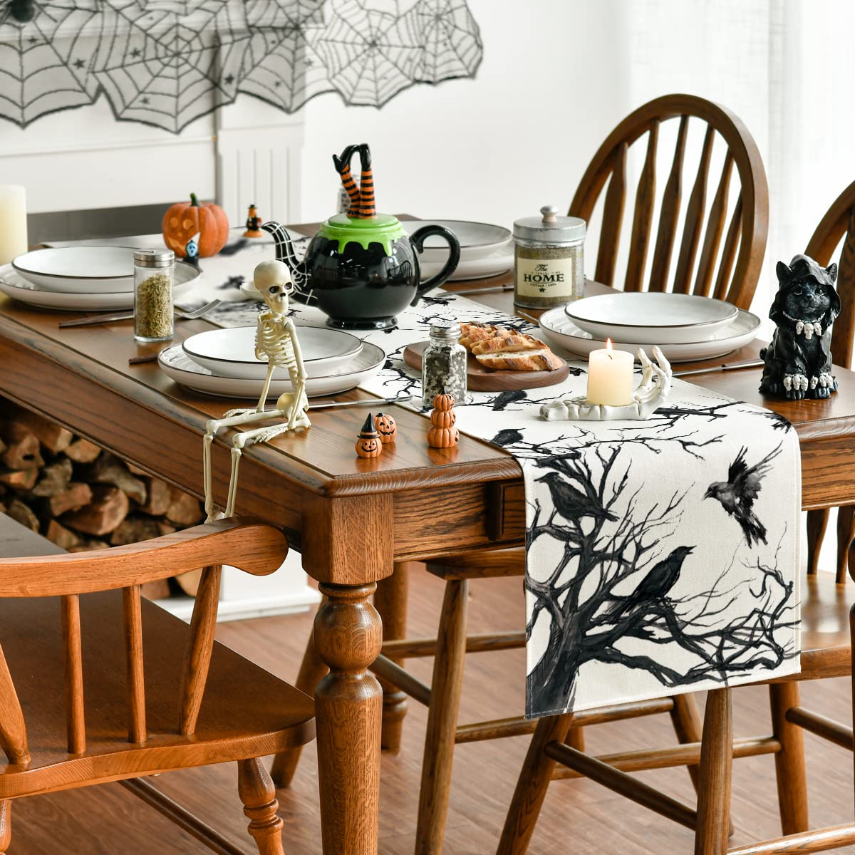 Artoid Mode Silhouette Tree Crows Halloween Table Runner - 13x108 Inch Fall Branches Kitchen Dining Table Decoration for Outdoor Home Party | Perfect for Halloween Decor, Thanksgiving Dinner, Autumn Centerpiece & Seasonal Home Decor