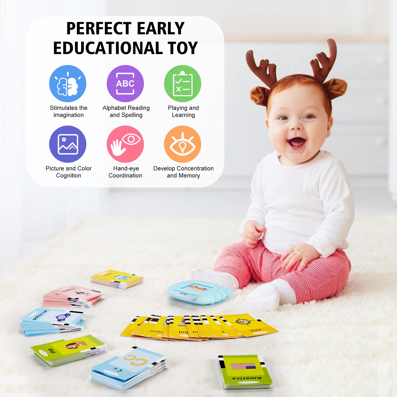 Interactive Talking Flash Cards with 384 Sight Words (Letters & Numbers) - Montessori Educational Learning Toy for Toddlers, Speech Therapy & Autism Sensory Development - Perfect for Home & Classroom Use