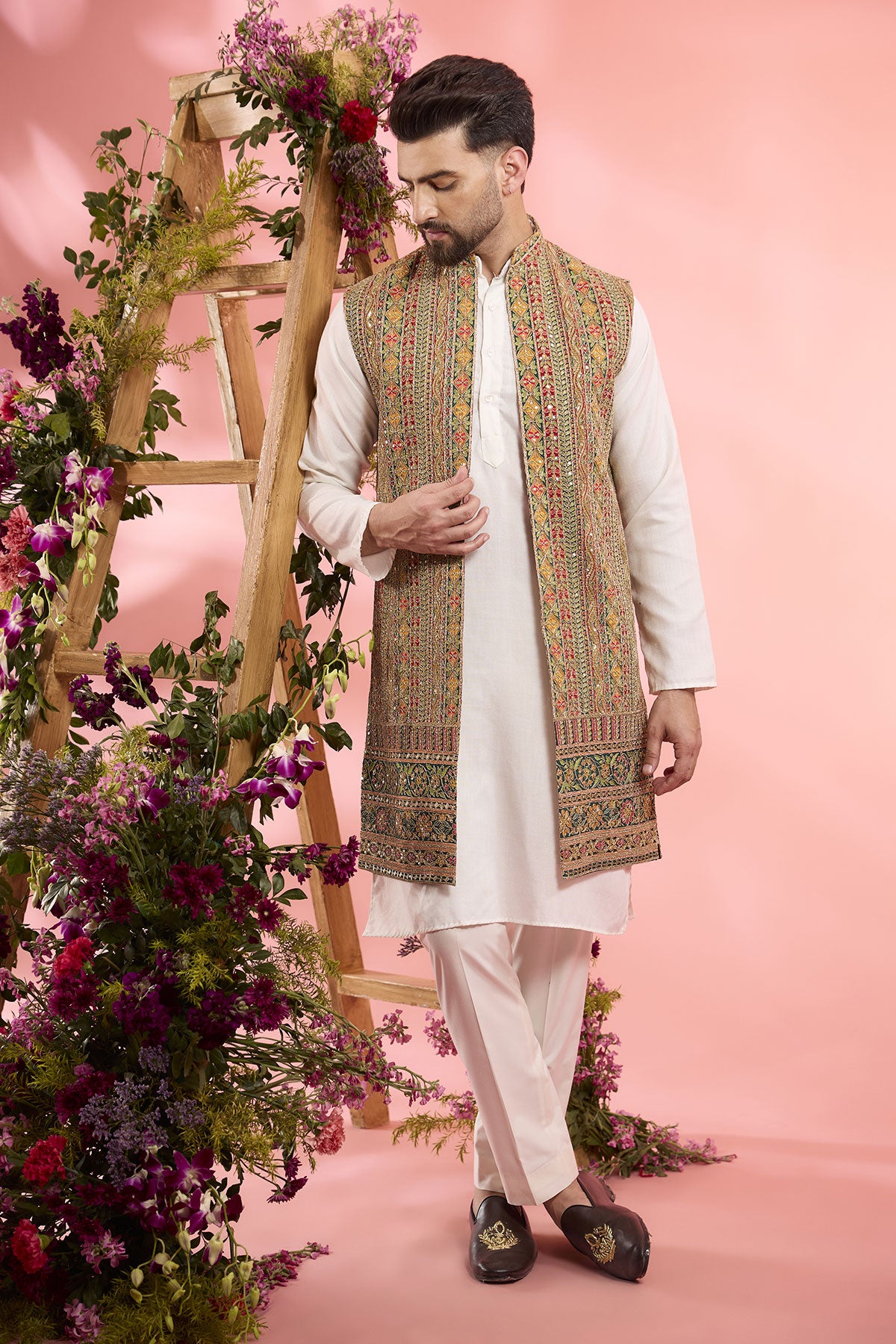 Multi-Colored Georgette Zari Work Open Indo-Western Dress - Perfect for Festivals, Weddings & Special Occasions