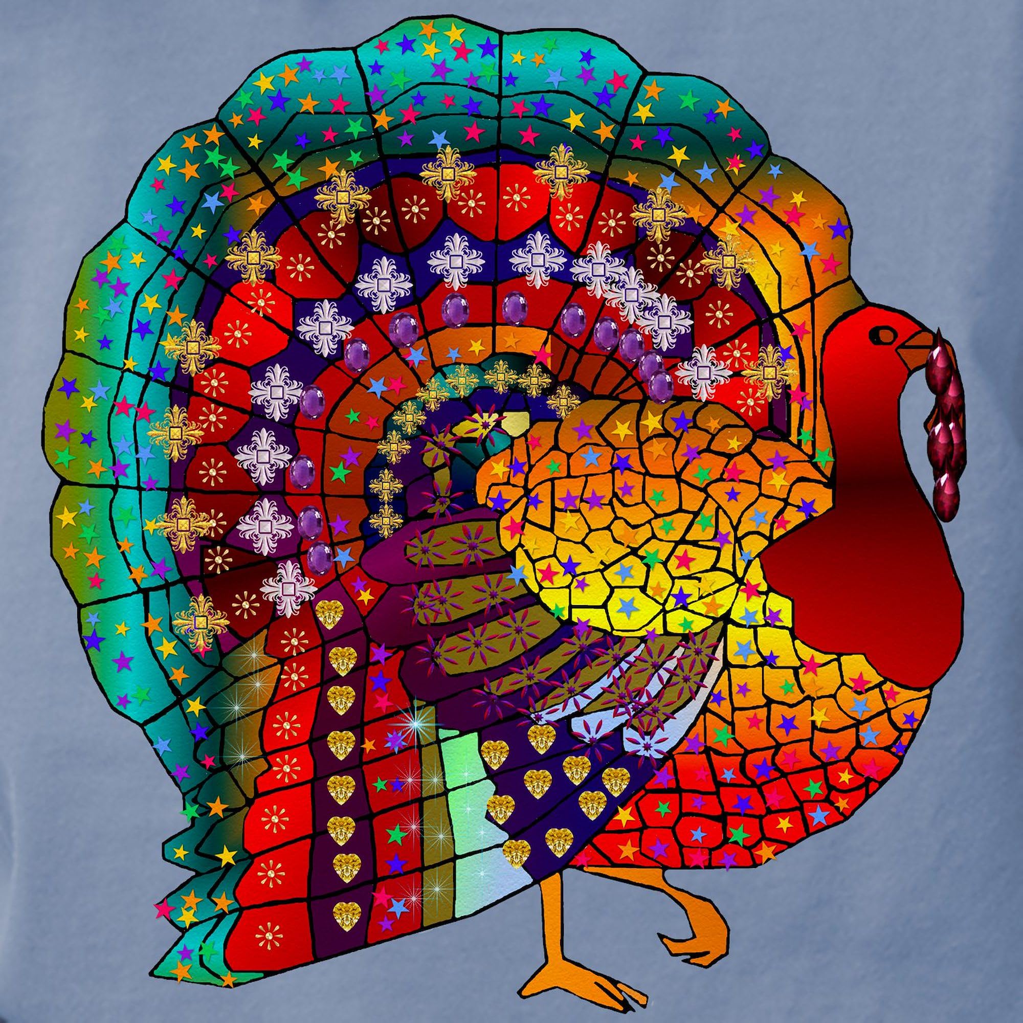 Thanksgiving Turkey Graphic T-Shirt for Women - Comfort Colors Jeweled Design | Casual Holiday Outfit, Family Gathering, Festive Apparel