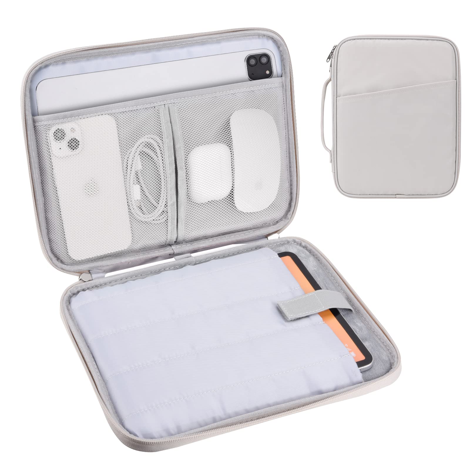 Premium 11 Inch iPad Travel Case Organizer - Shockproof Padded Tablet Sleeve Bag for iPad Pro 11 (M4), iPad 10.9 (10th Gen), iPad Air 11 (M2), Samsung Galaxy Tab S8/S9 - White Grey | Perfect for Business Travel, Commuting & Daily Protection