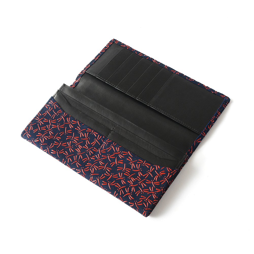 Premium Japanese Deerskin Leather Long Wallet with Urushi Lacquer - Dragonfly & Iron Blue Design - Handcrafted in Japan - Perfect for Gifts & Luxury Everyday Use
