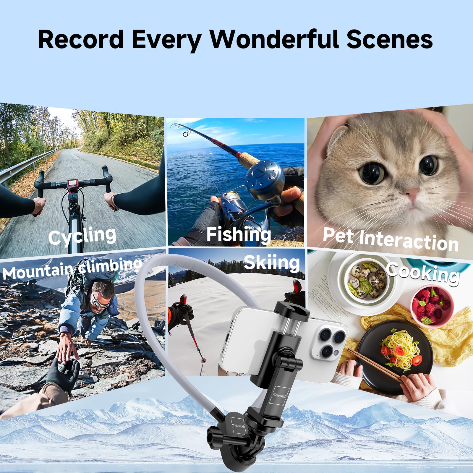 Hands Free Neck Phone Holder for iPhone, Samsung & Google Pixel - Adjustable Phone Mount for POV Vlogging, Video Recording & Live Streaming - Comfortable Neck Strap with Secure Clip (Non-Magnetic) - Perfect for Travel, Cooking, Workouts & Content Creation