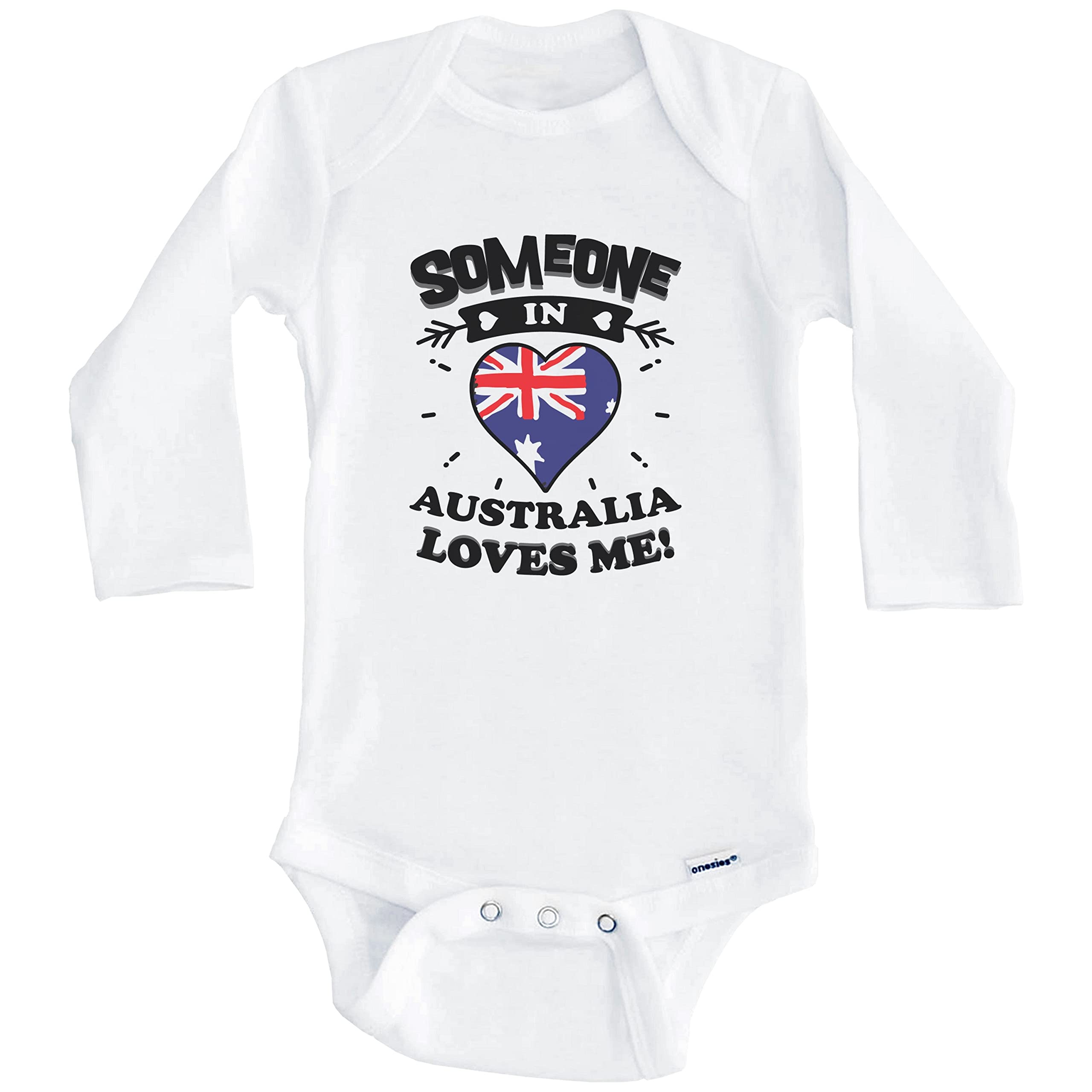 Australian Heart One Piece Baby Bodysuit - Long Sleeve Cute Infant Bodysuit with 'Someone in Australia Loves Me' Print - Perfect for Newborn Photos, Family Gifts & Special Occasions