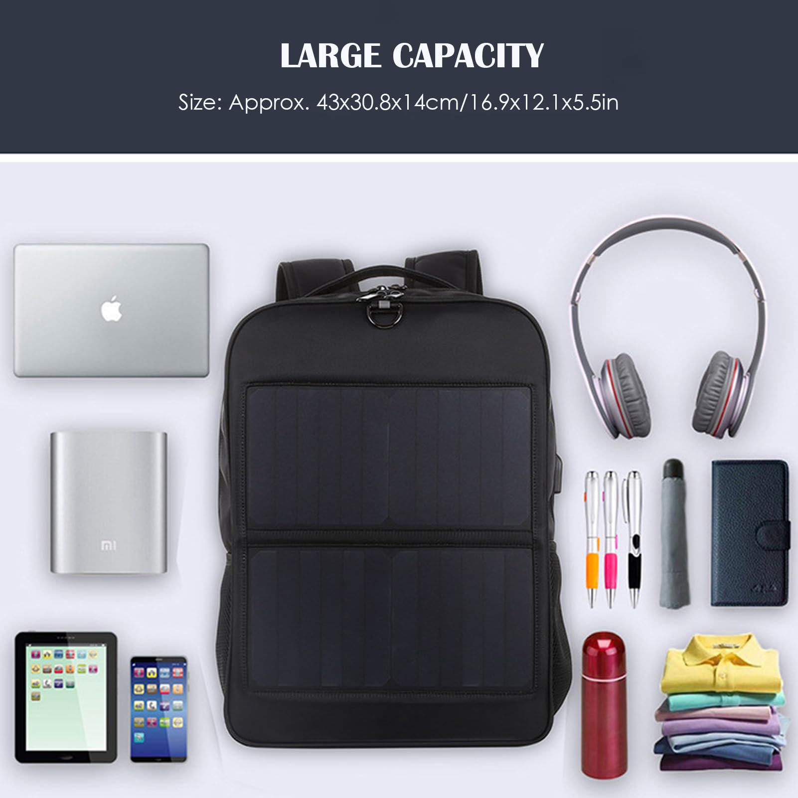5V 14W Solar Charging Backpack with USB Port - Waterproof Solar Panel Laptop Bag for Hiking, Camping, Travel & Outdoor Adventures - Charge Your Phone & Devices On The Go