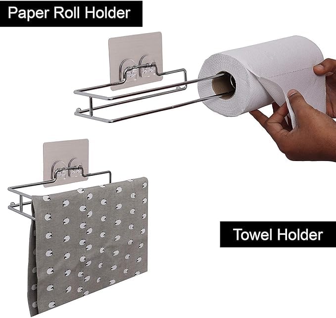 Stickzy 1PC Small Stainless Steel Self-Adhesive Toilet Paper Holder - No Drill Bathroom & Kitchen Towel Roll Hanger - Space Saving Storage Rack for Tissue, Paper Towels (Perfect for Apartments, RVs, Dorms)
