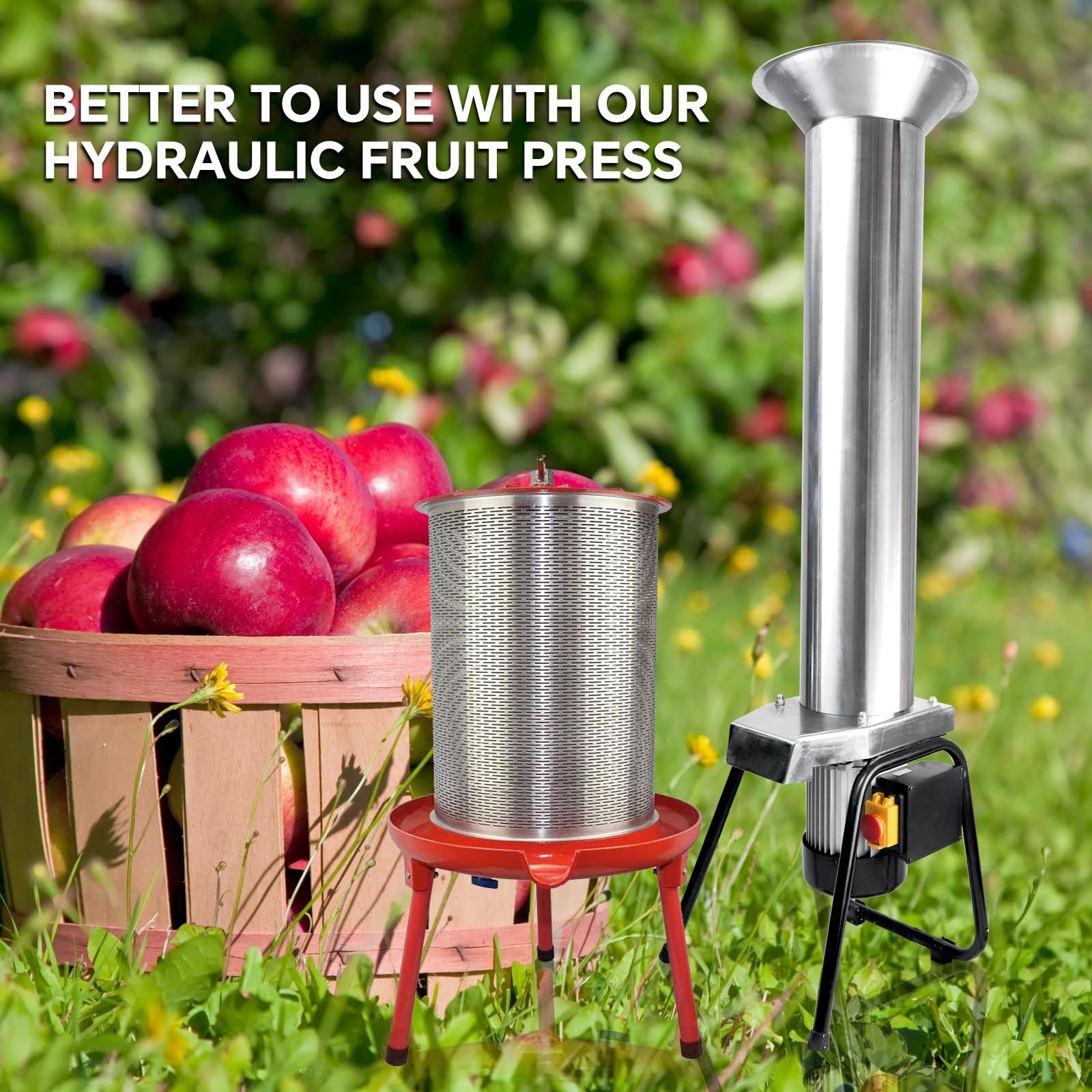 Electric Stainless Steel Fruit Crusher Grinder - 1100W 3400RPM for Wine & Cider Pressing - Perfect for Apples, Grapes, Berries - Ideal for Home Brewing, Juice Making, and DIY Wine Production