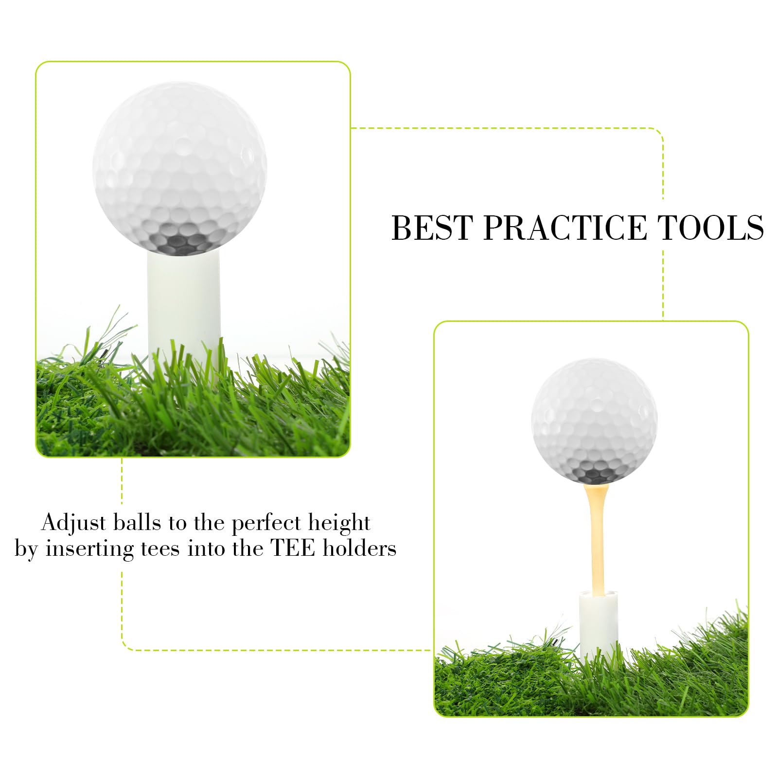 15 Pack Golf Rubber Tee Holder Set with Bamboo Tees - 1.5 Inch for Driving Range, Indoor & Outdoor Golf Practice Mats - Perfect for Backyard Training, Golf Course Warm-ups & Home Putting Greens