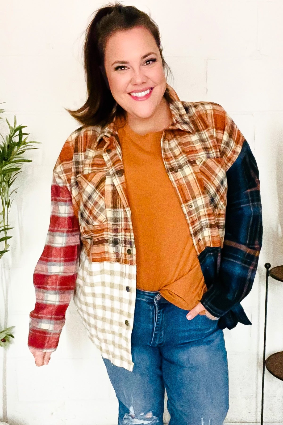Stylish Multicolor Plaid Snap Button Shacket for Women - Trendy Fall & Winter Layering Piece for Casual Outfits and Outdoor Activities